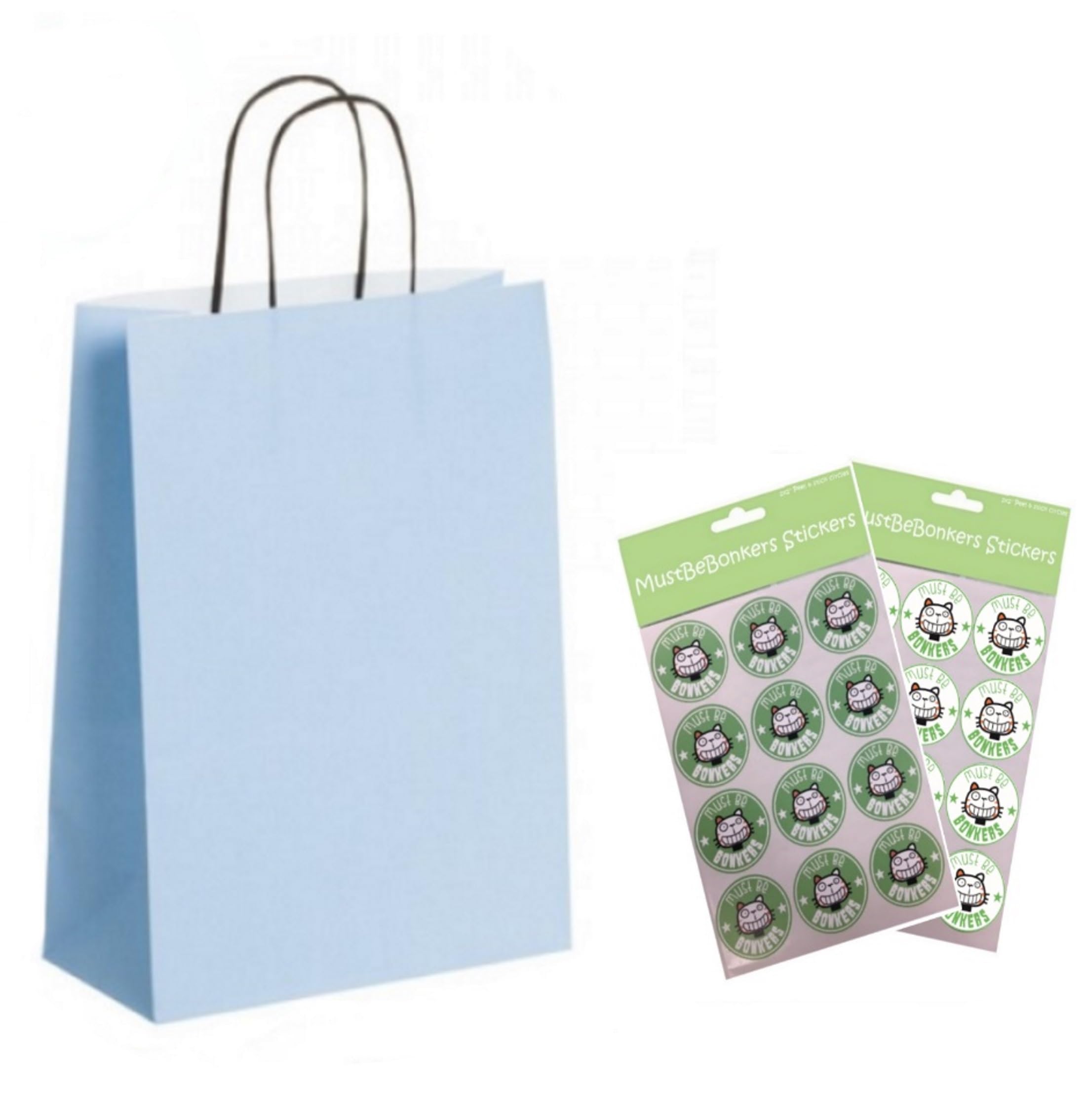20 x A4 Paper Party Gift Bags With Seal Stickers - Boutique Shop Loot Carrier Bag - Choose Colour (Light Blue)