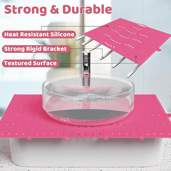 Silicone Foldable Bathroom Sink Cover, DIY Cut Makeup Mat, Pink
