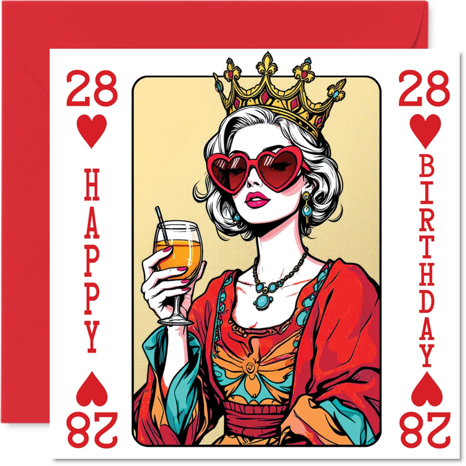 28th Birthday Cards for Women, Queen Playing Card