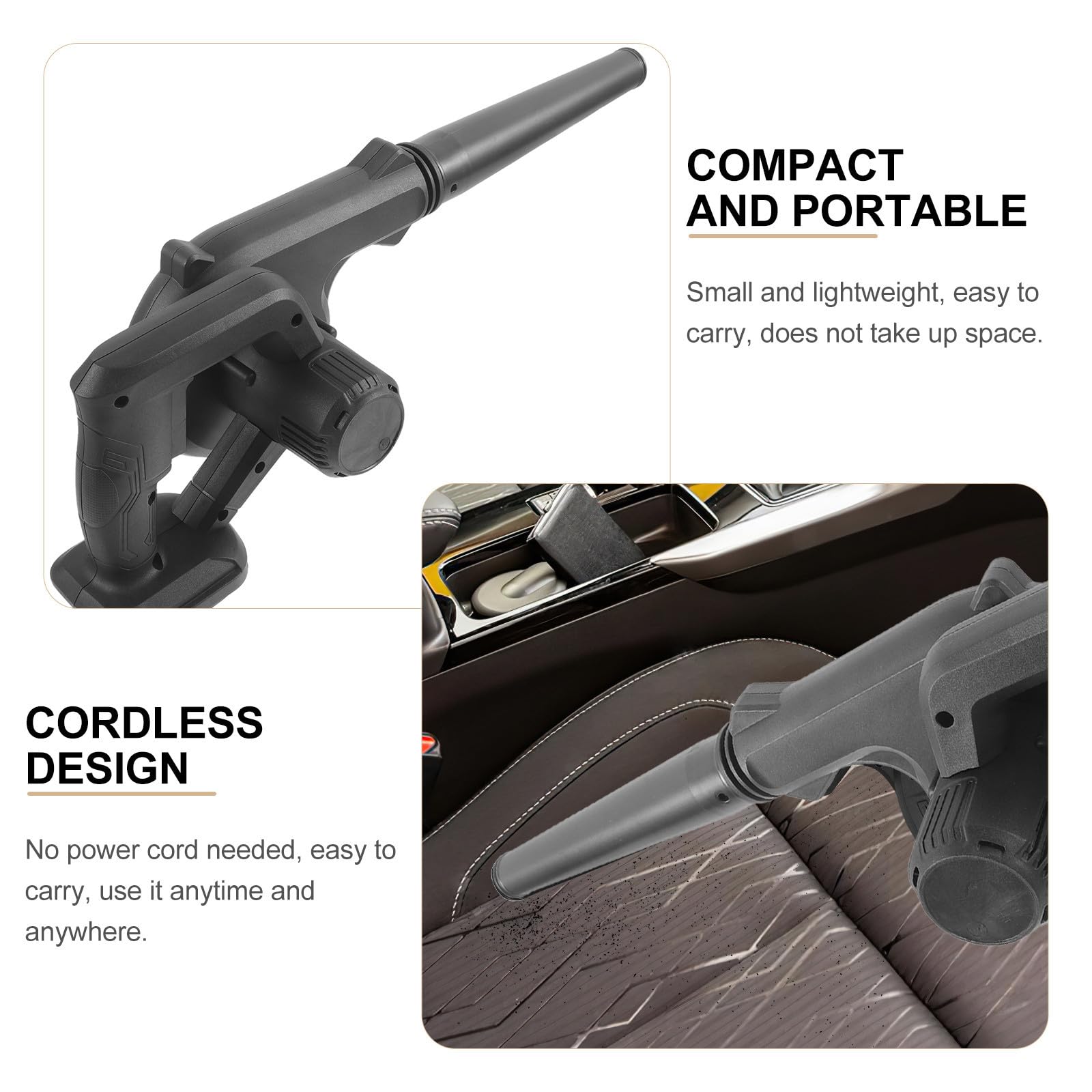 Soffiatore Cordless Portatile Ricaricabile per Casa e Auto Design Ergonomico e Materiale Abs Leggero per Pulizia Polveri e Asciugatura