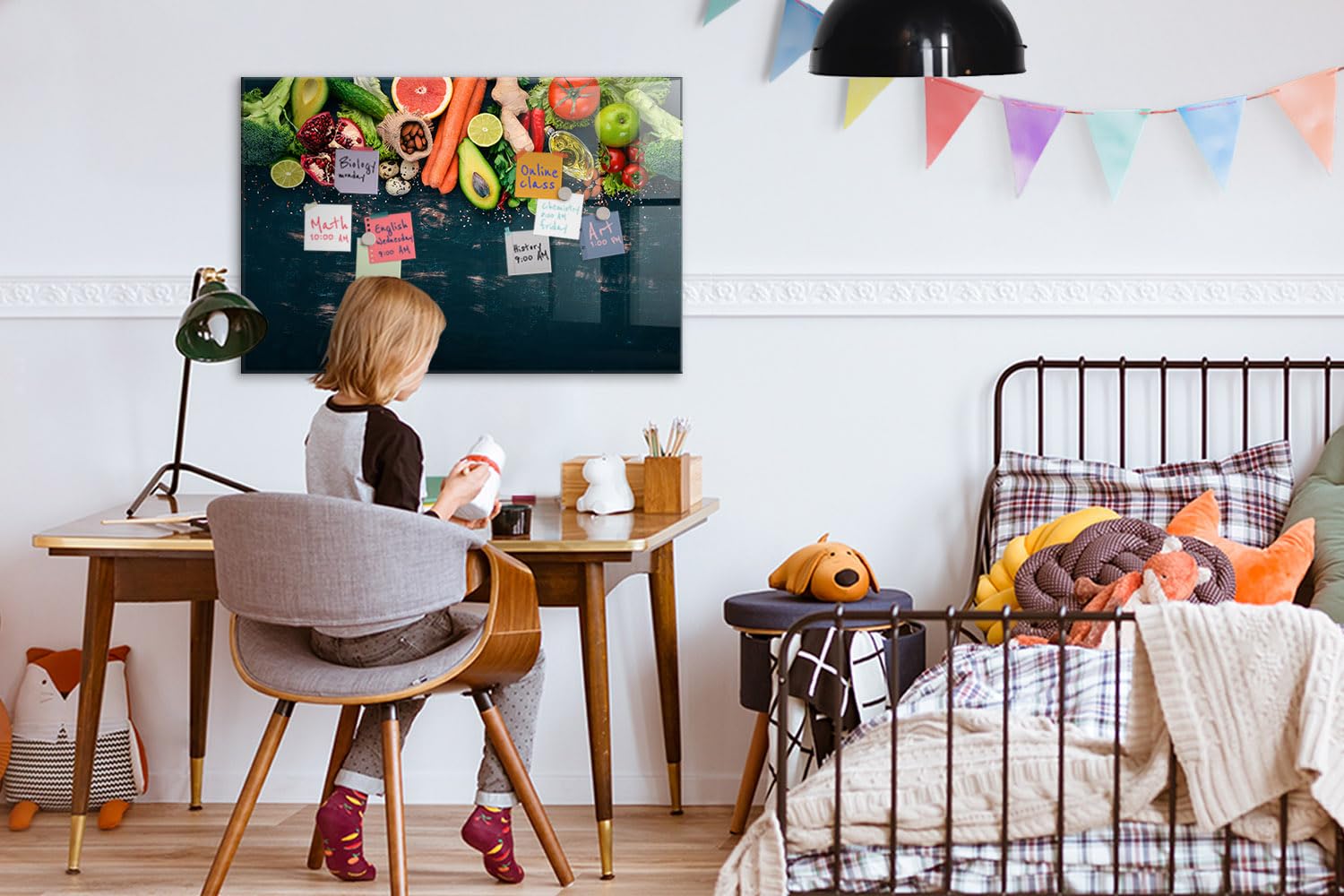 Magnetische Glas-Magnettafel mit Neodym-Magneten, Marker & Schwamm | Hochwertiges Sicherheitsglas | Kratzfest, abwischbar & modern | Ideal für Büro, Küche & Homeoffice- 90x60 - Gemüse auf dem Tisch