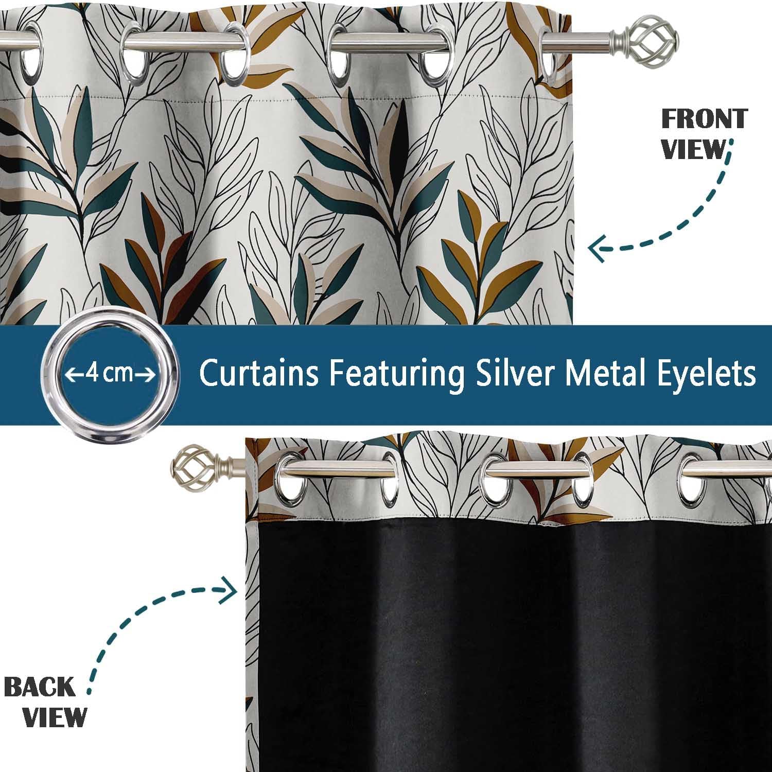 Hand-Drawn Leaves Print Design Blackout Curtains - Set of 2 Panels, 42 x 63 Inches Each - Light Blocking & Thermal Insulated Drapes with Grommet Top for Bedroom & Living Room - White