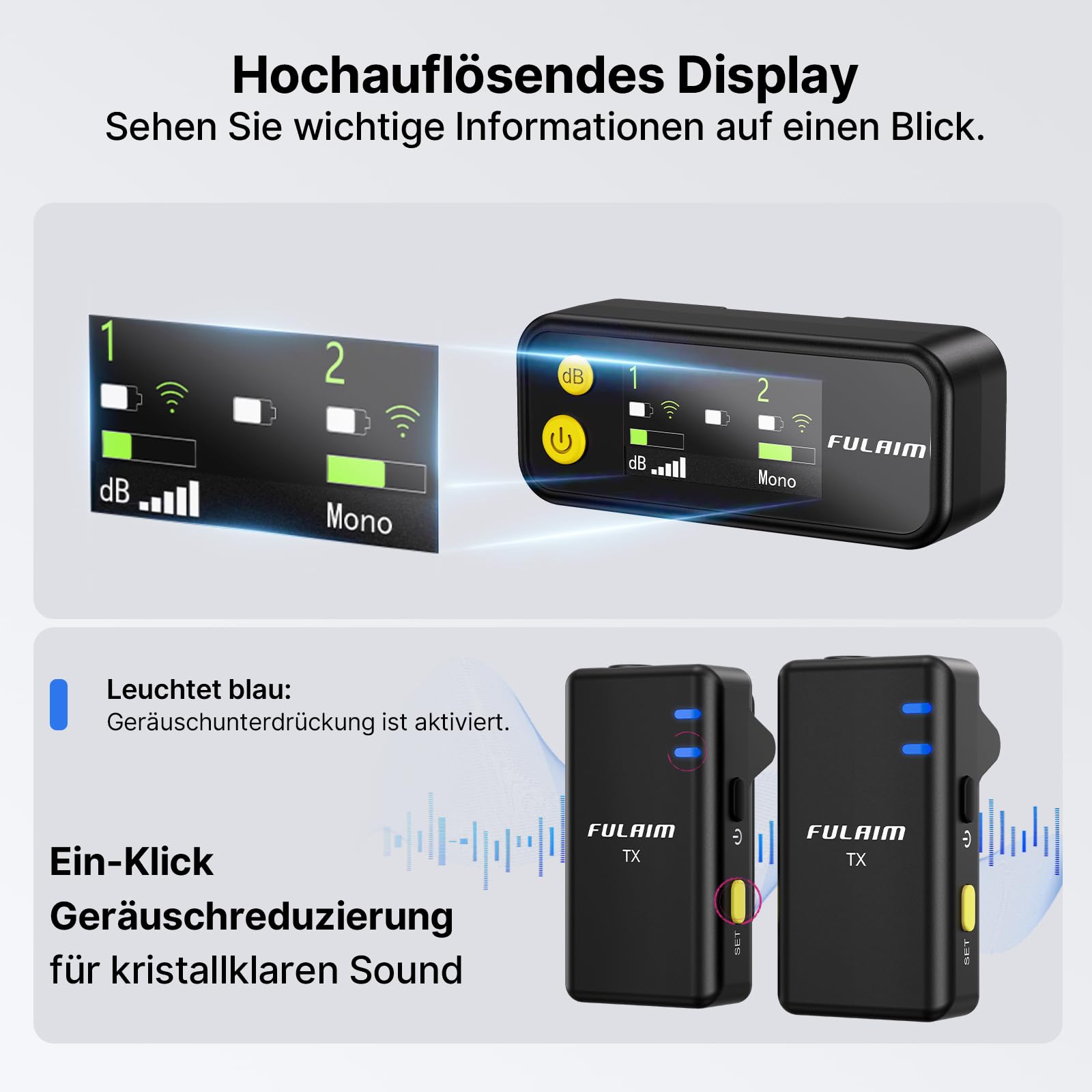 FULAIM X5M Wireless Lavalier Mikrofon Set mit Ladeetui, Plug & Play Ansteckmikrofon, DSP Rauschunterdrückung, Echtzeit-Monitoring, 18h Aufnahme, kompatibel mit Handy, Android, Kamera, PC