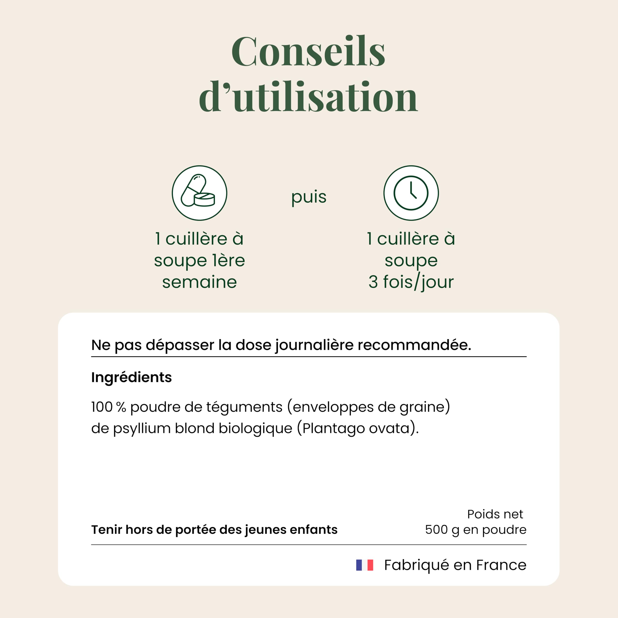 SFB Laboratoires Psyllium Blond Bio 500g – Fibres Naturelles pour une Digestion Saine et un Transit Régulier – Téguments Purs à 99% – Certifié Biologique, Adapté Régime Vegan et Sans Gluten