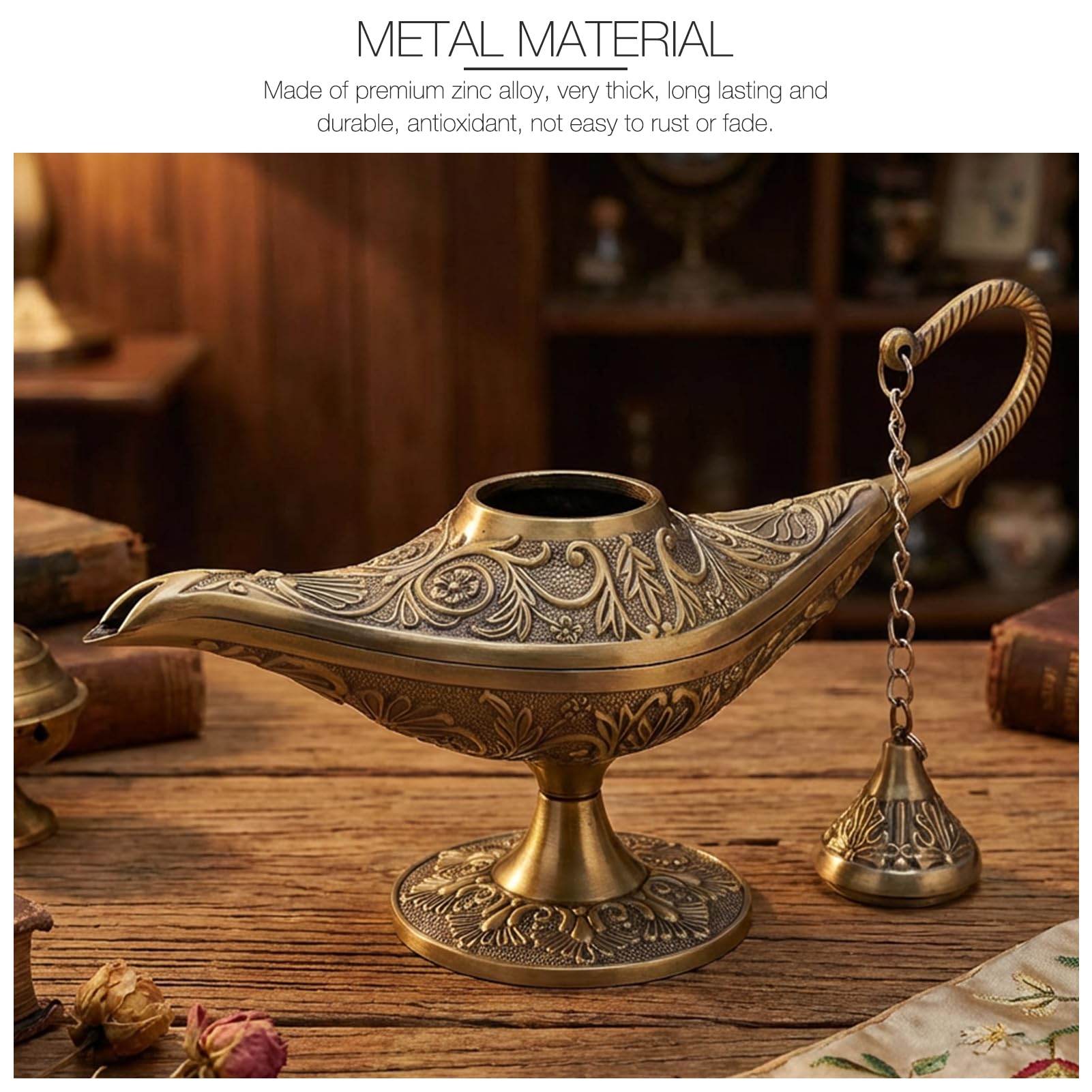 Classic Aladdin Lamp, Halloween Genie Bottle Metal Carved Wishing