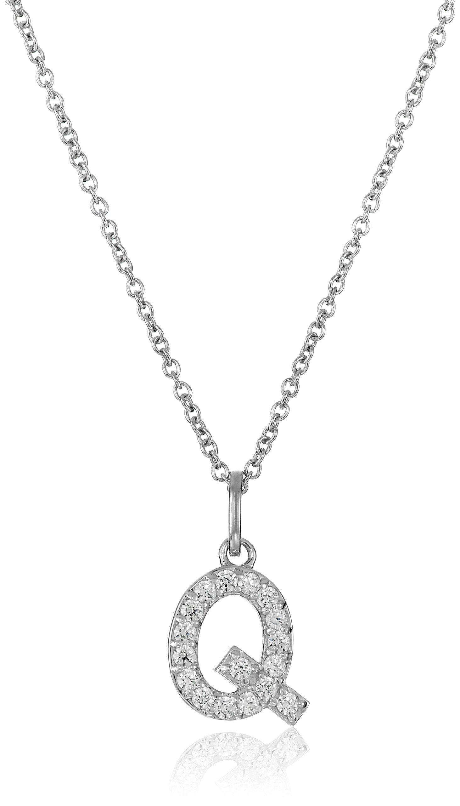 Amazon Collection Platinum Plated Sterling Silver Infinite Elements Cubic Zirconia Initial Pendant Necklace