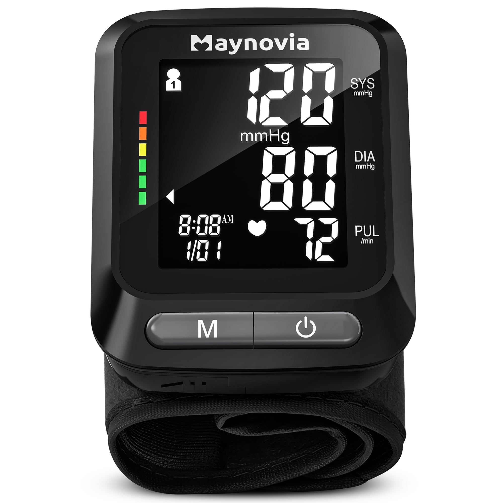 Wrist Blood Pressure Monitor, Backlit LCD, 5.3-8.5 in Cuff, Black