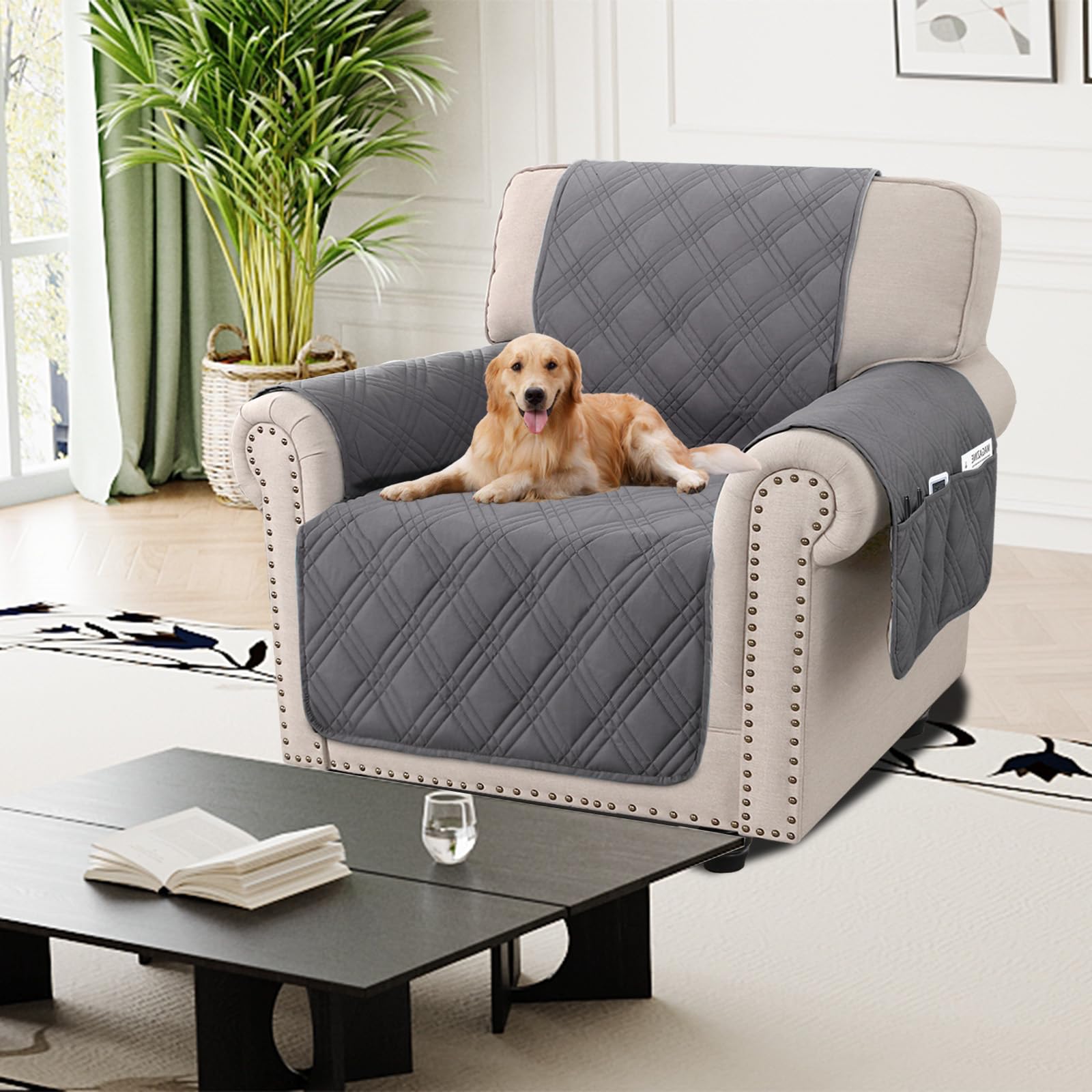 H.Versailtex 100% Waterproof Chair Covers for Living Room Armchair Modern Couch Cover Furniture Protector Cover with Elastic Straps for Pets Kids (1 Seater
