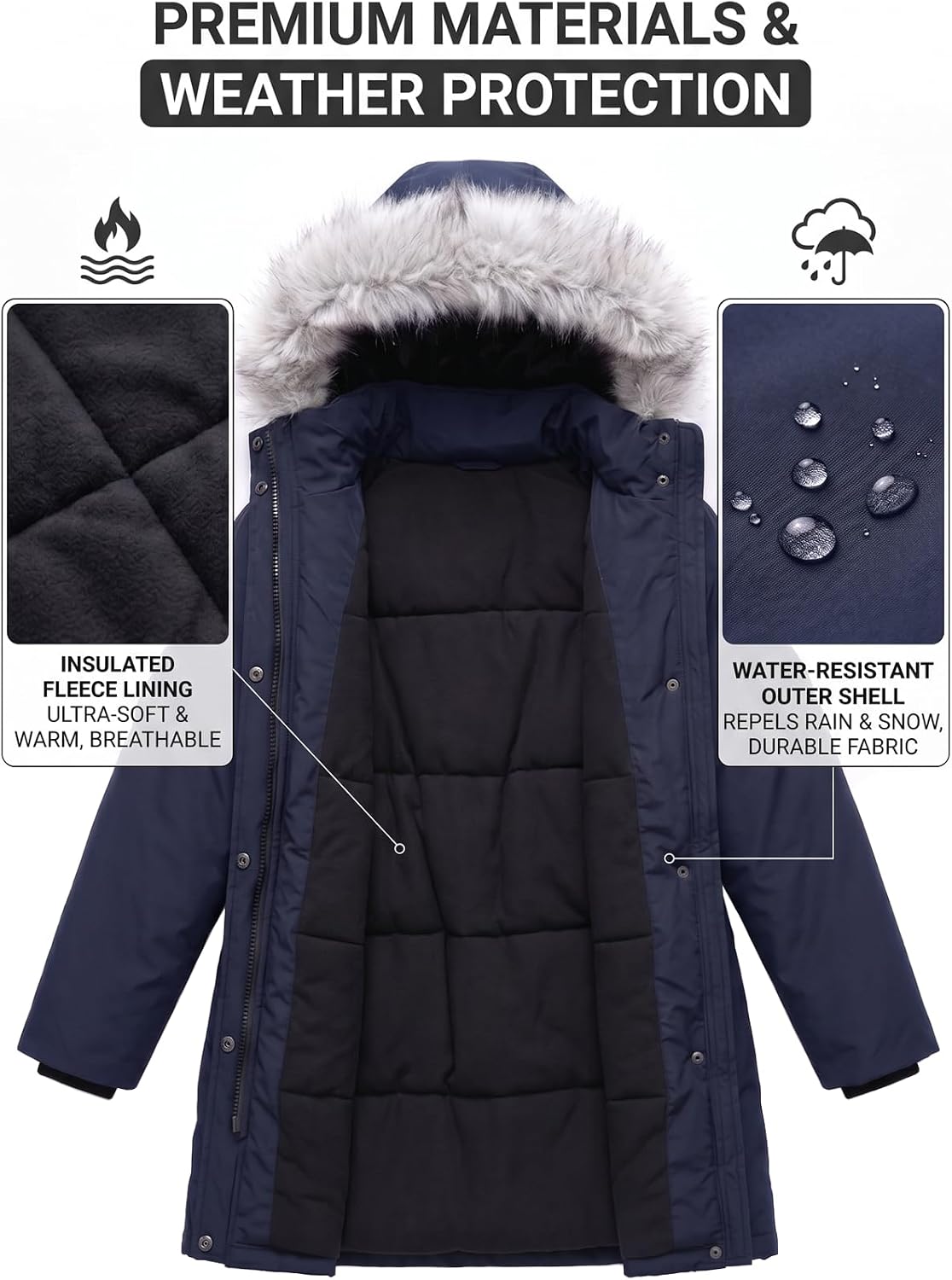 SOLOCOTE Big Girls Parka Winter Coat – Kids Insulated Long Warm Jacket Water-Resistant Heavyweight with Faux Fur Hooded