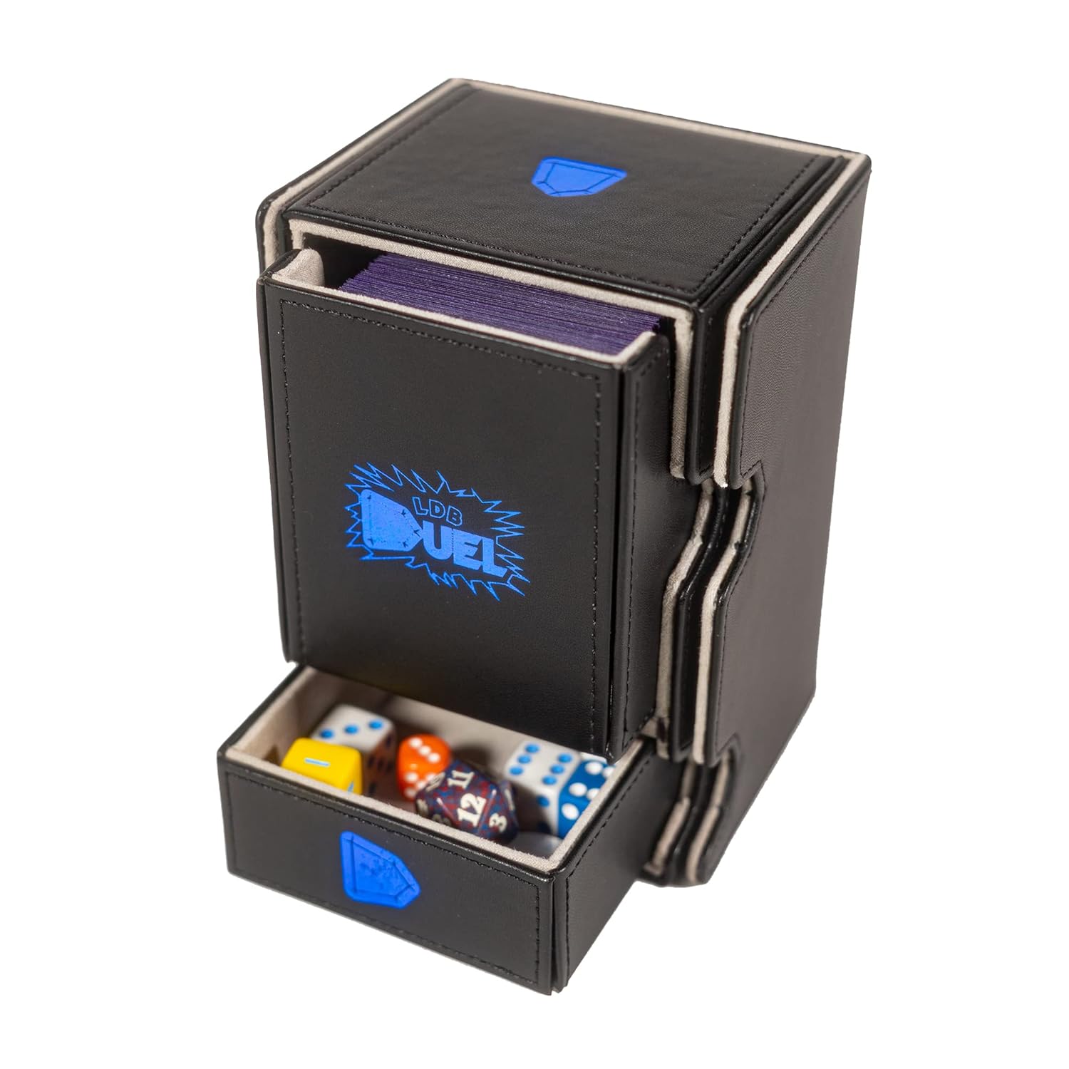MACH 3 BLACK Deck Box Replica New Version 100 Double Sleeved Cards Dice Tray - Black Faux Leather