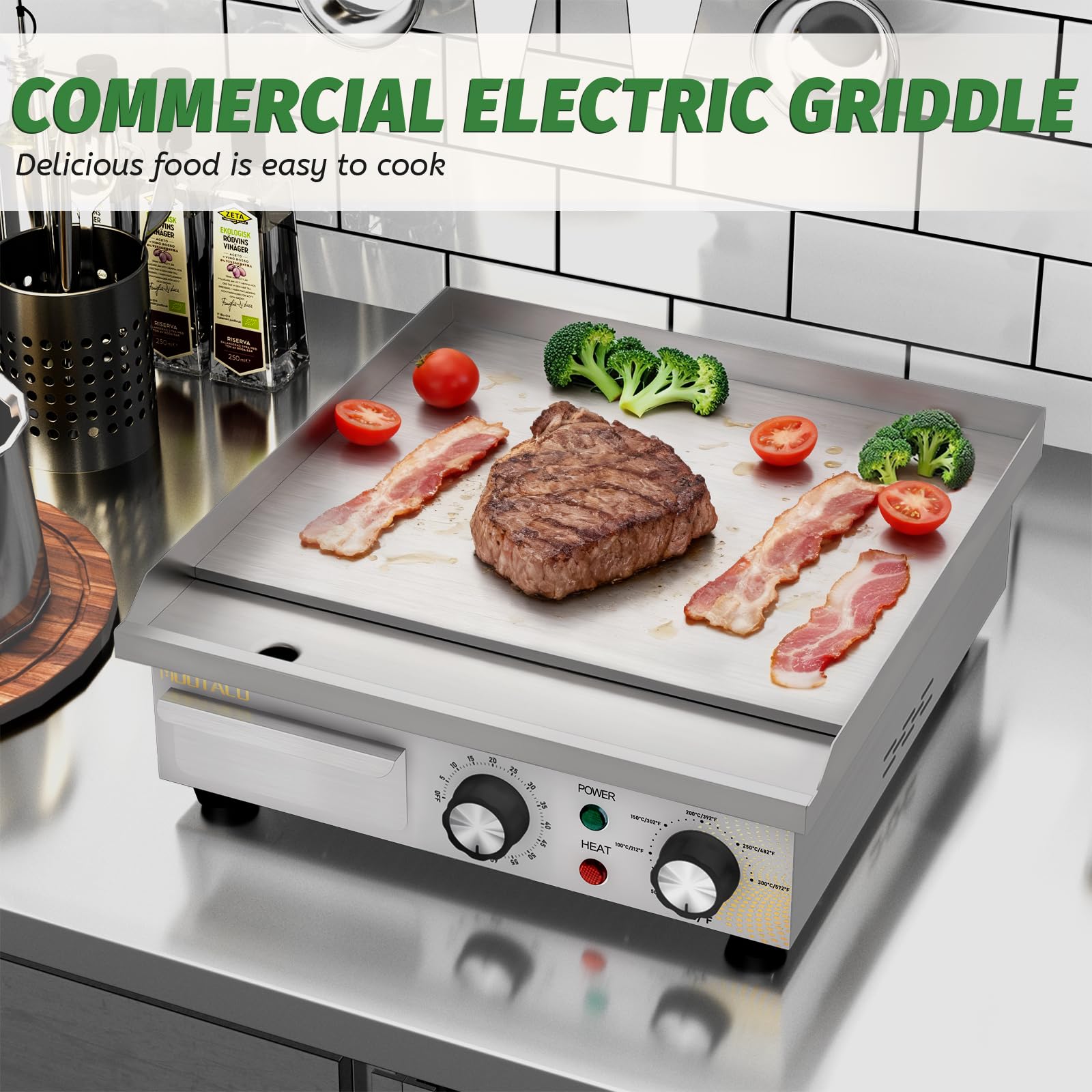 Plancha électrique commerciale en acier inoxydable, 36cm, avec contrôle de température réglable,minuterie,barbecue