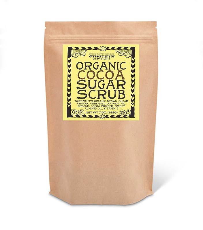 Esfoliante corporal de açúcar e cacau Svasthya Body & Mind com óleo de amêndoas, óleo de coco e vitamina E, 198 g