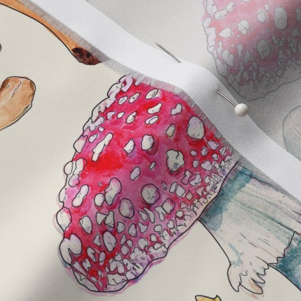 Spoonflower Fabric - Nature Colorful Watercolor Mushrooms Toadstools Black Outline Light Printed on Organic Cotton Sateen Fabric by The Yard - Sewing Quilting Apparel Home Decor