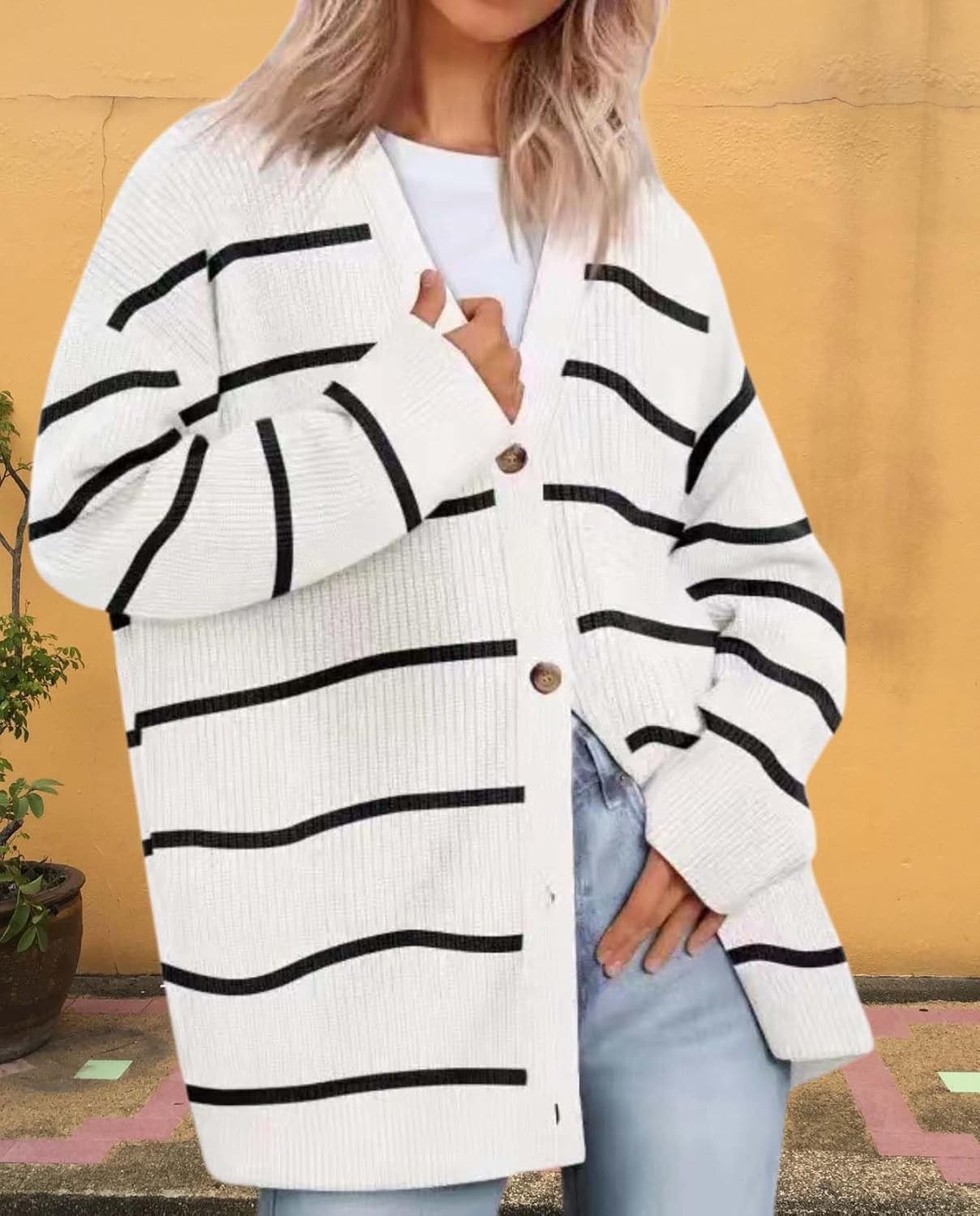 Womens Casual Open Front Sweater Classic Long Sleeve V Neck Cardigans Simple Solid Color Button Fall Winter Outfits - Image 4