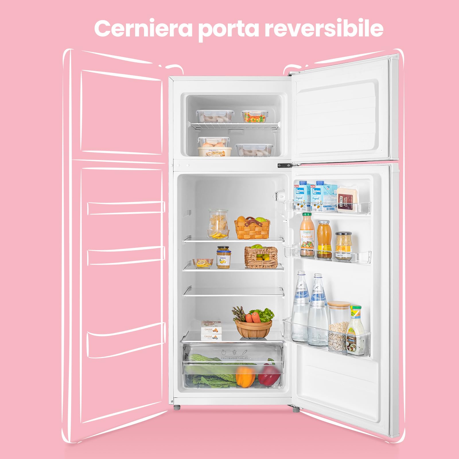 COMFEE' RCT210WH2(E) Frigorifero Doppia Porta 204 L, Controllo della Temperatura Regolabile, Luce LED, Bianco