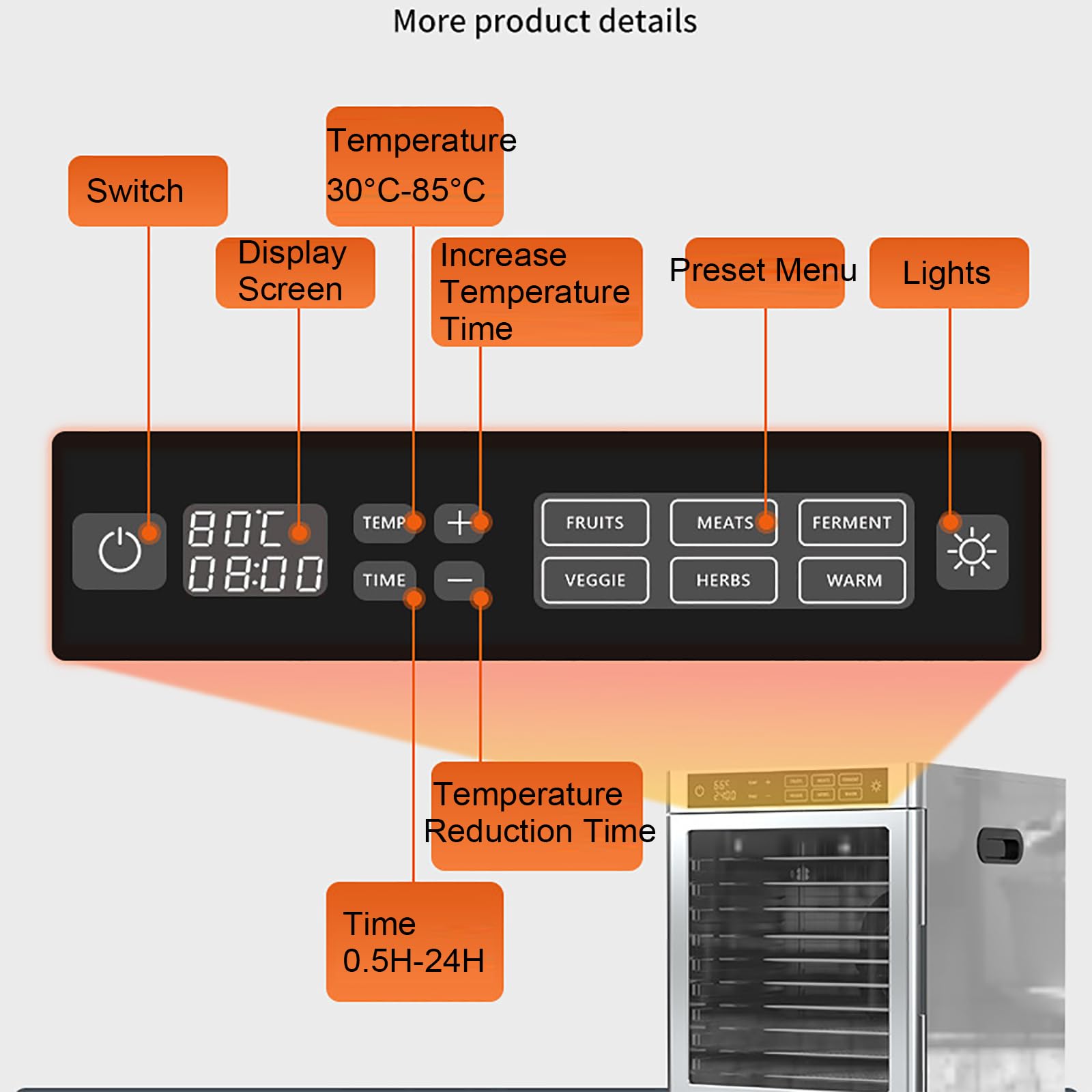 Deshidratador De Alimentos De 6/8 Capas, Liofilizador Comercial, Tiempo Ajustable: 30 Min-24 H, Temperatura Ajustable: 30 ℃-85 ℃, Calentamiento Circulatorio De 360°, para Verduras, Frutas
