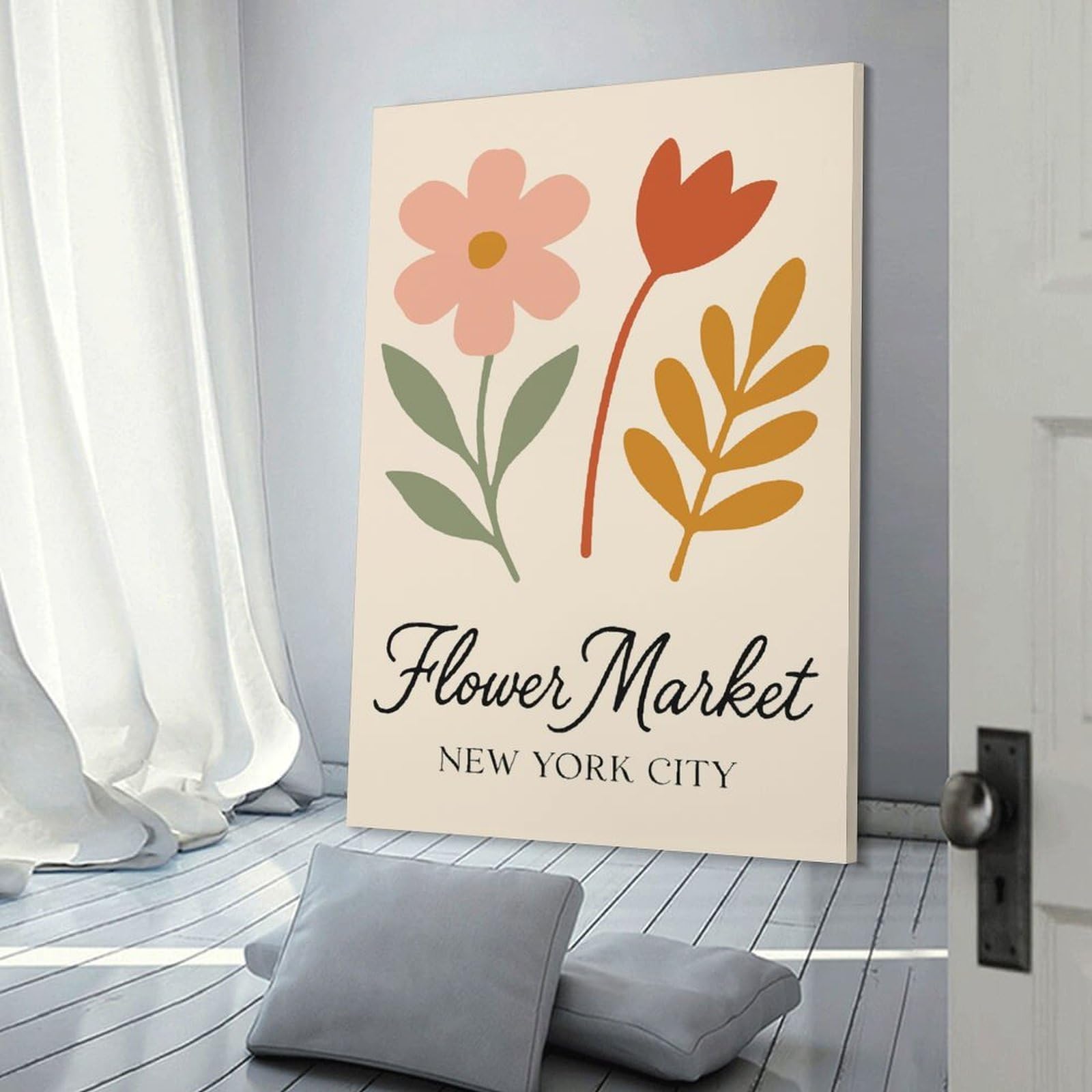 Junmoney Canvas Wall Decor Flower Market New York City Art, 24x36inch(60x90cm), for Bedroom Decor, Cosy Corners Or Studios, Decorative Wall Art for Cosy Rooms
