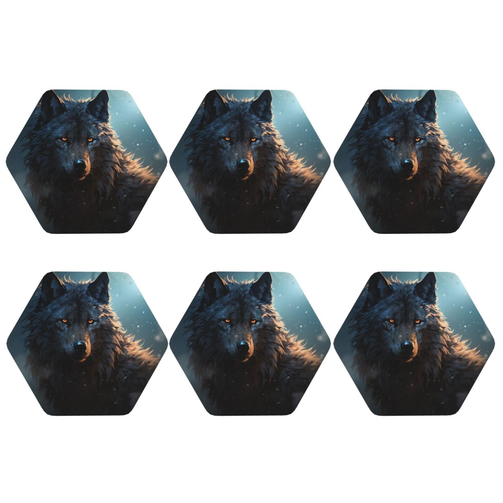 6pcs Leather Coasters for Drinks, Fantasy Wolf Drink Coasters for Tabletop Protection, 4" Cup Coasters for Coffee Table Decor, Non-Slip Drinking Cup Mat for Hot Or Cold Drink
