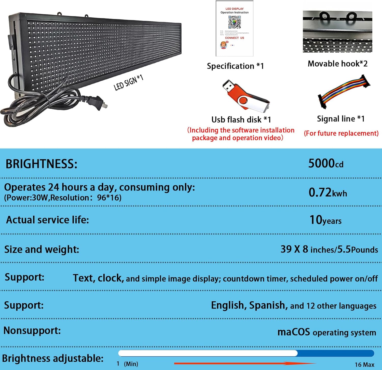 Scrolling Led Sign Programmable ,Open Neon Signs P10, Digital Electronic Message Display Screen Outdoor Waterproof ,Full Color High Brightness Wifi Control, for Business Store Advertising Public Restaurant Window 39''x8'' - Image 9