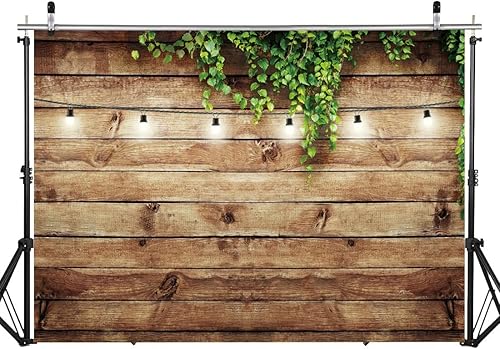 Telones de fondo de madera de 8 x 6 pies, cadena de luz de planta verde, telón de fondo de madera retro, accesorios de estudio de fotografía,