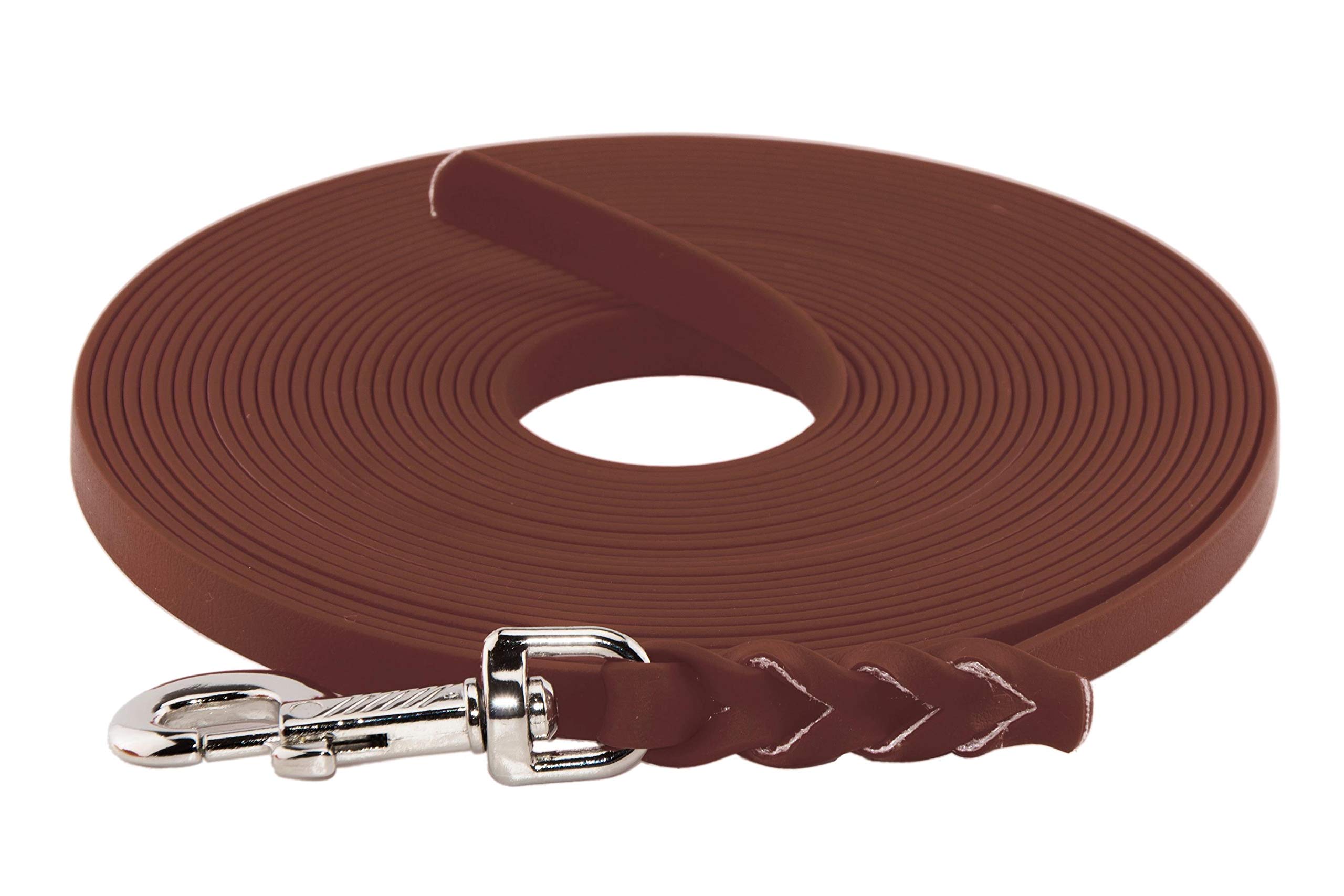 LENNIE BioThane Schleppleine, 19mm, Hunde ab 35kg, 10m lang, ohne Handschlaufe, Rotbraun, geflochten