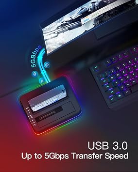 Inateck RGB USB 3.0 USB-C Port Hard Drive Docking Station with Offline Cloning, for 2.5/3.5 Inch SATA HDDs and SSDs, 2 x 20TB Dual Bay Docking Station, UASP Supported, SA02003C