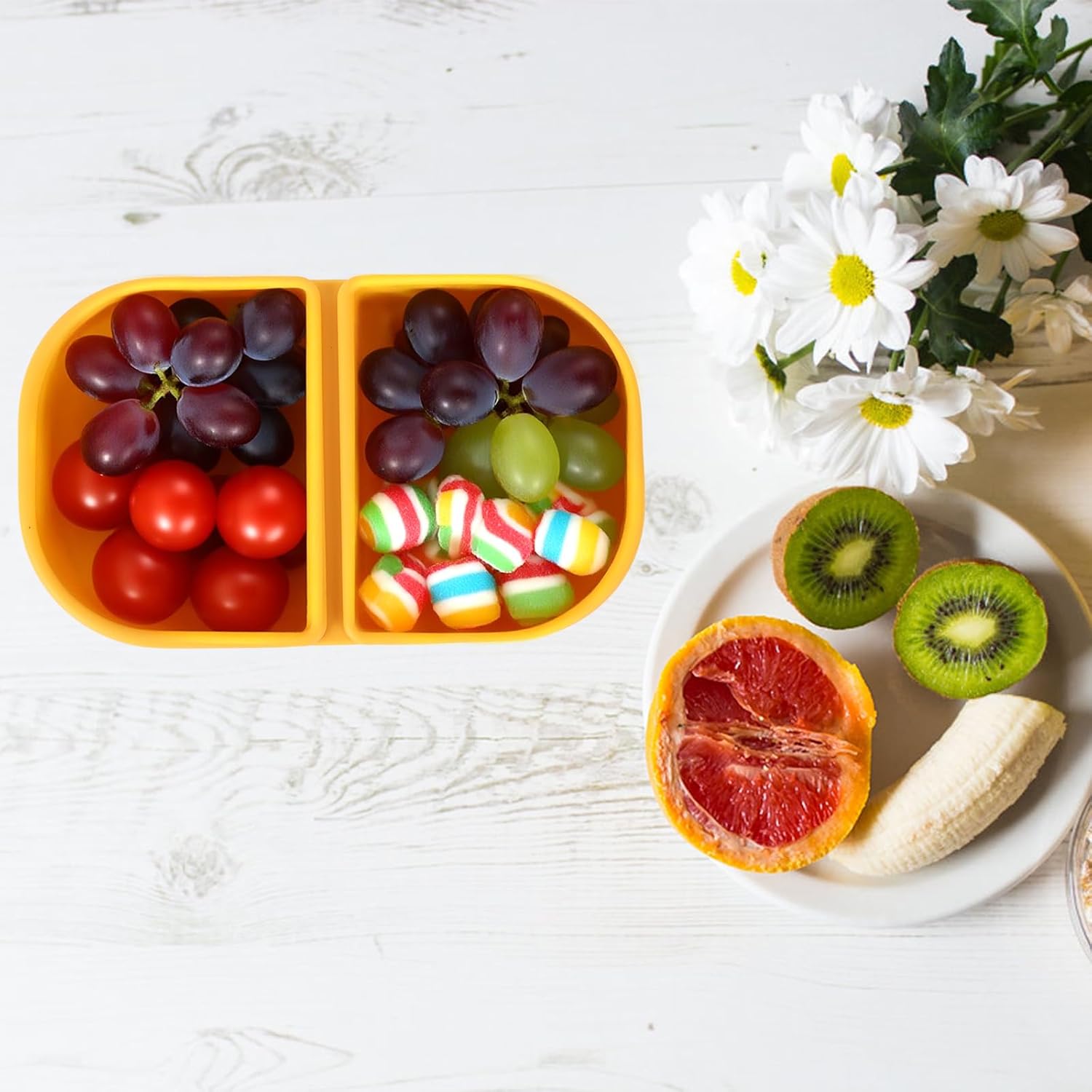 2pcs Double 2 Compartment Snack Containers with Lids, Reusable Silicone Snack Box Boxes Leak-Proof Food Storage Containers for Sauce Condiments Salad - Image 5