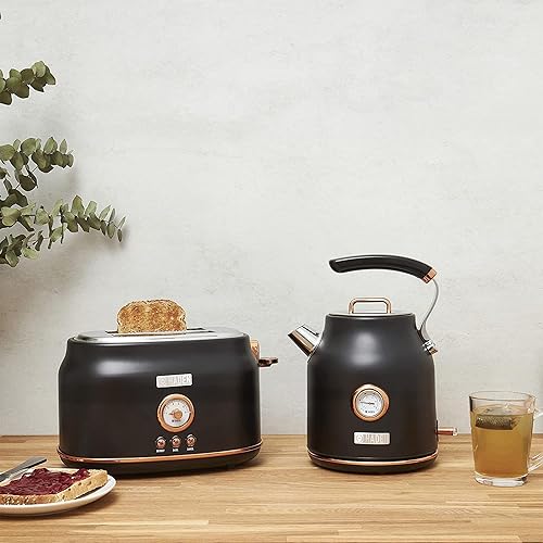 Miniatura 8 de Haden Dorset - Tostadora de acero inoxidable de 2 rebanadas de ranura ancha con control de tostado ajustable y pies antideslizantes, color negro y