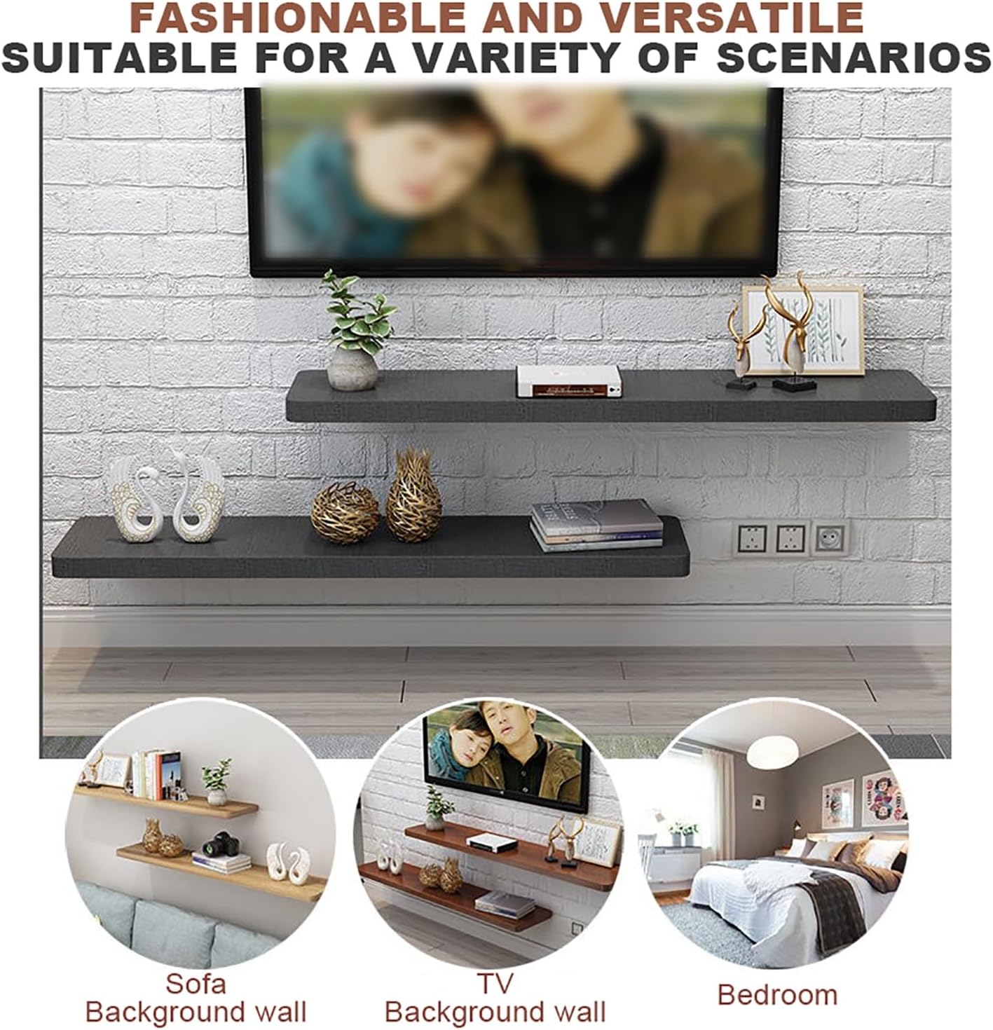 Floating Wall TV Cabinet Stand Wooden Floating TV Shelf Modern Floating TV Cabinet Console Shelf with Surface Storage Floating TV Stand Wall Mounted for Living Room Bedroom.