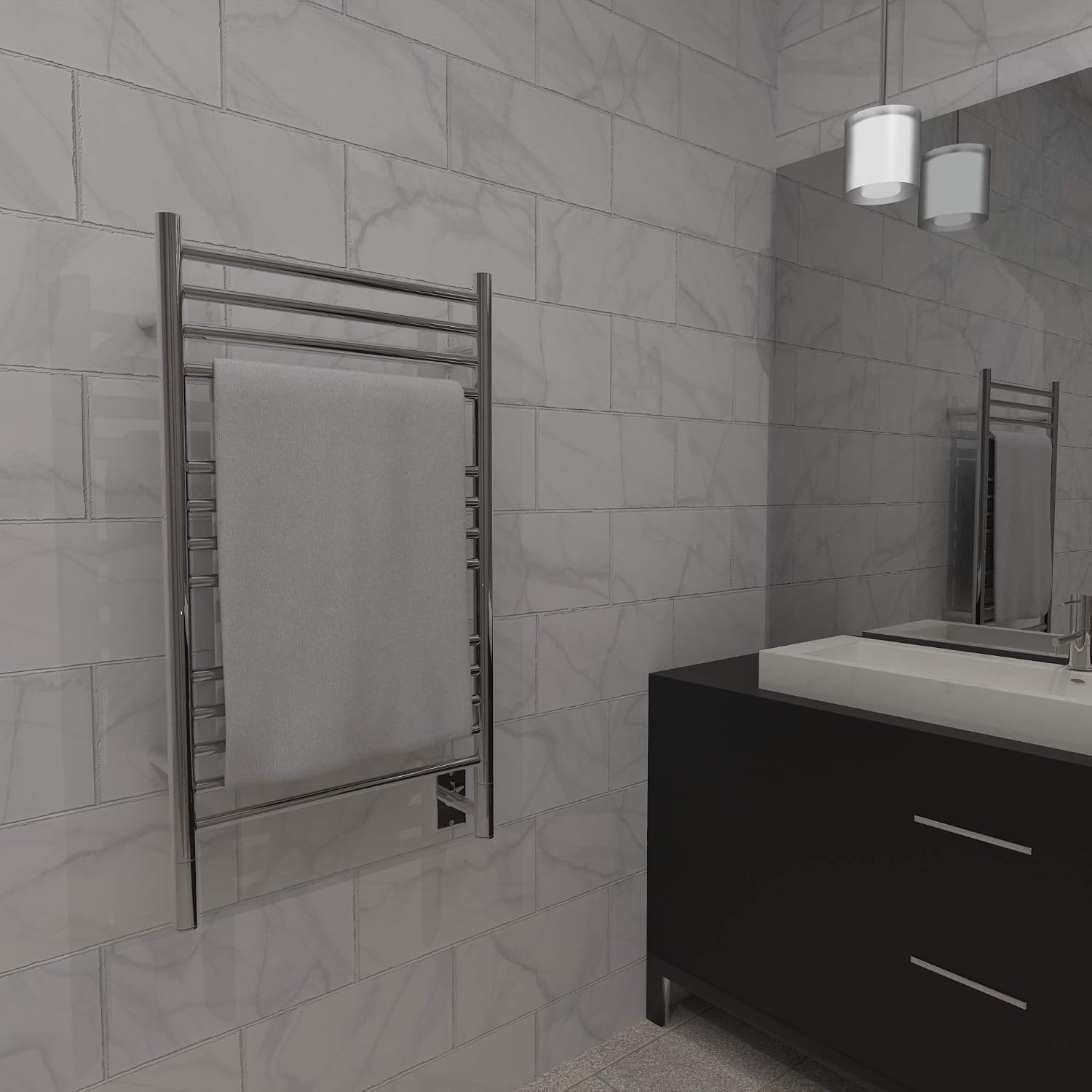 Amba Jeeves CSP Model C-Straight 13-Bar Hardwired Towel Warmer in Polished