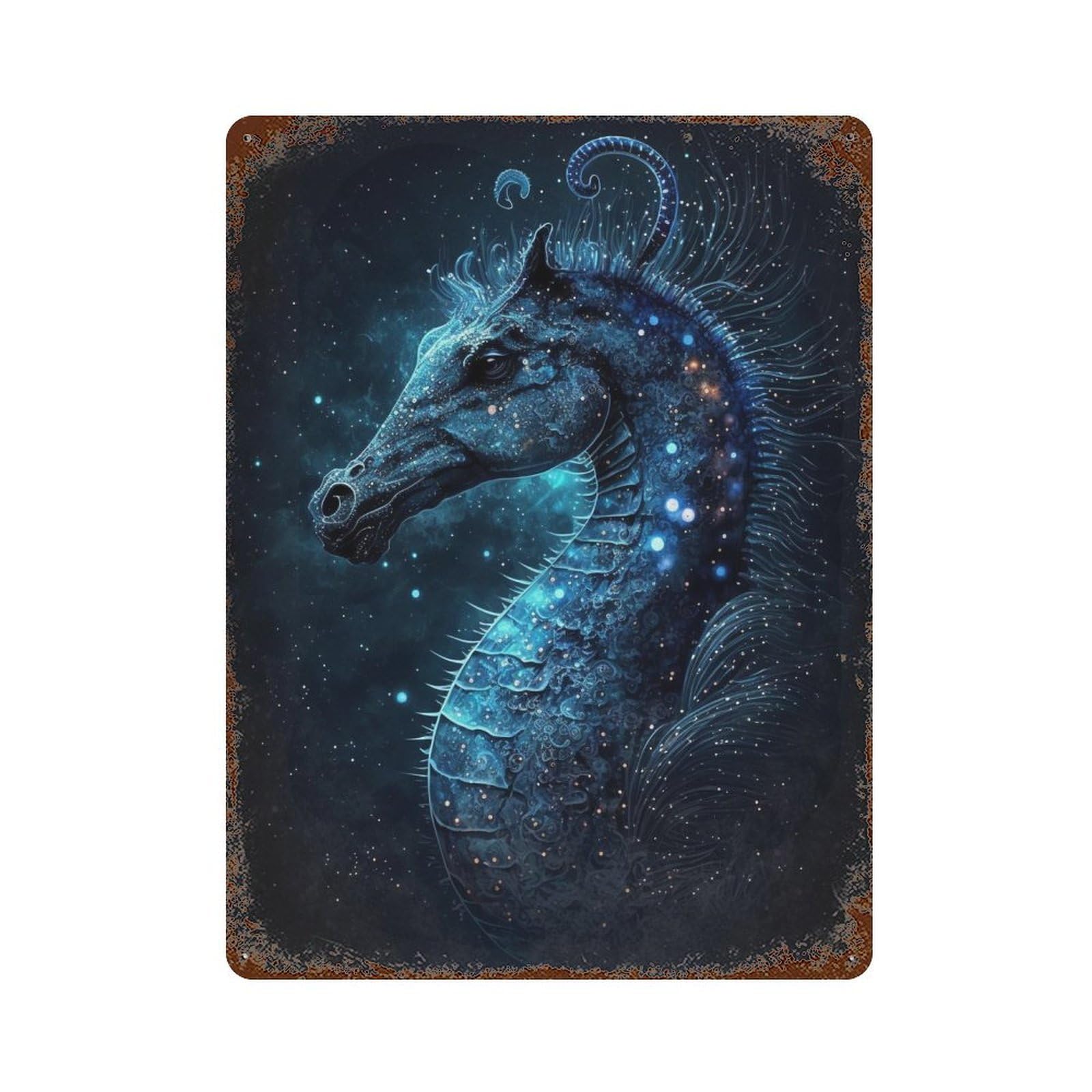 Rust Effect Galactic Horse Art Print Weathered Tin Sign 15.7"x11.8", Farmhouse Wall Decor for Farmhouse, Kitchen And Entryway Decor