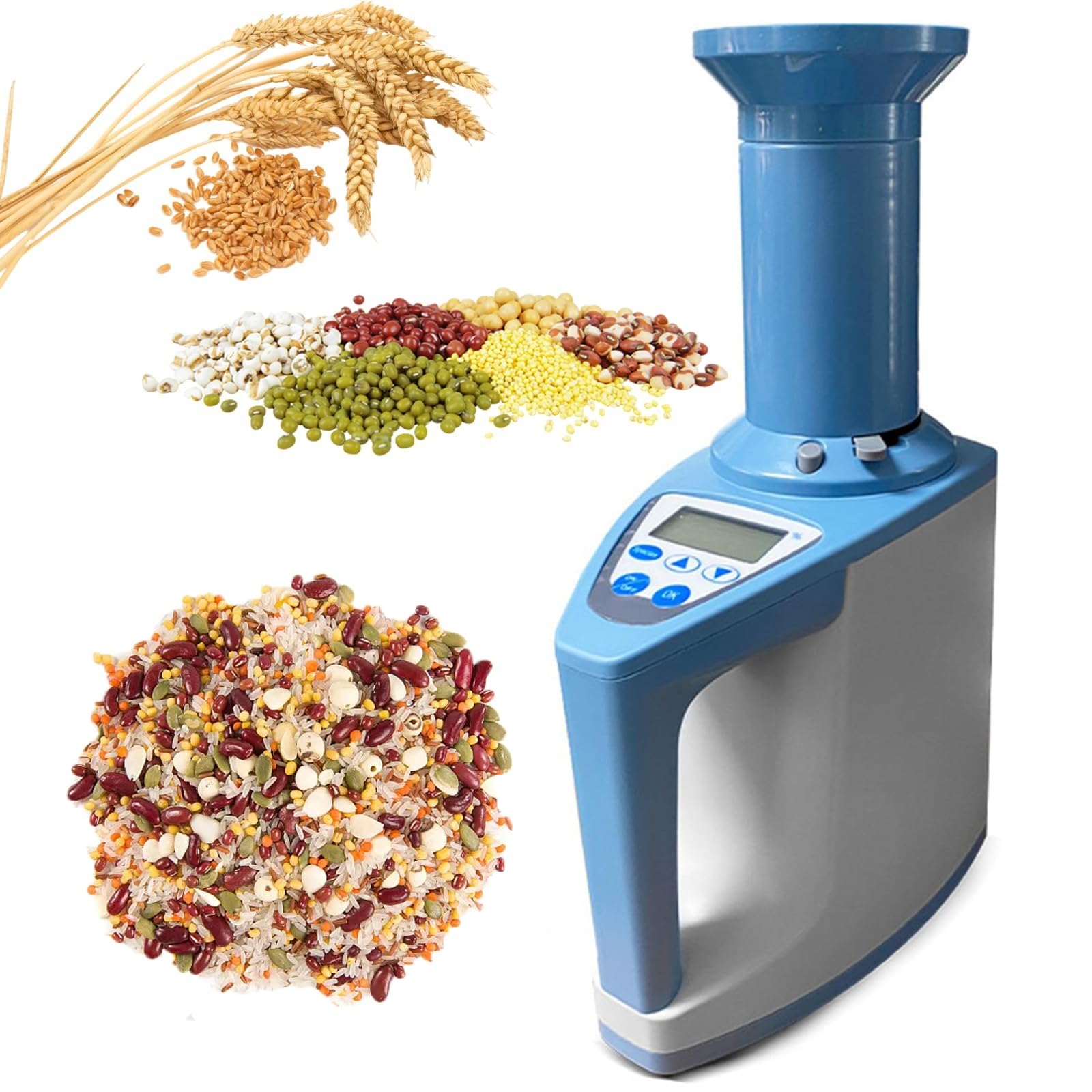 Misuratore di umidità digitale portatile 4 in 1, adatto per 35 tipi di cereali come grano, mais, riso, chicchi di caffè, per agricoltori e personale addetto alla lavorazione degli alimenti