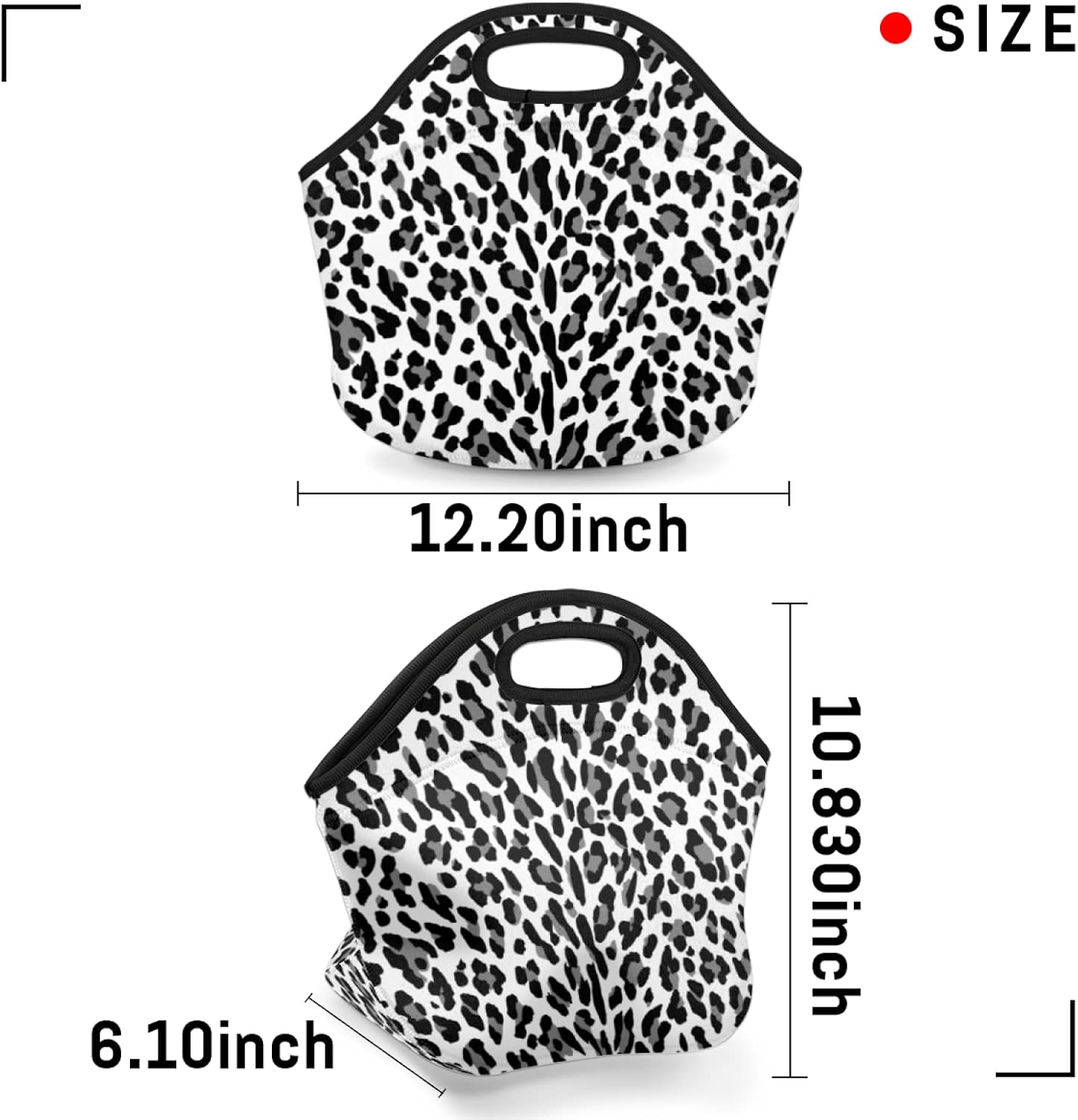 Insulated Neoprene Lunch Bag for Women Men Kids Black Leopard Print Animal Lunch Box Reusable Small Lunch Tote Bag Cooler Bag for School Work Picnic