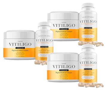 Dermawonder Vitiligo Supplement & Pigmentation Cream Set | 60 Vitiligo Capsules and 4fl Oz Cream | Reduce White Spots, Improve Skin Pigmentation & Neutralize Skin Tone | Natural Solution 3