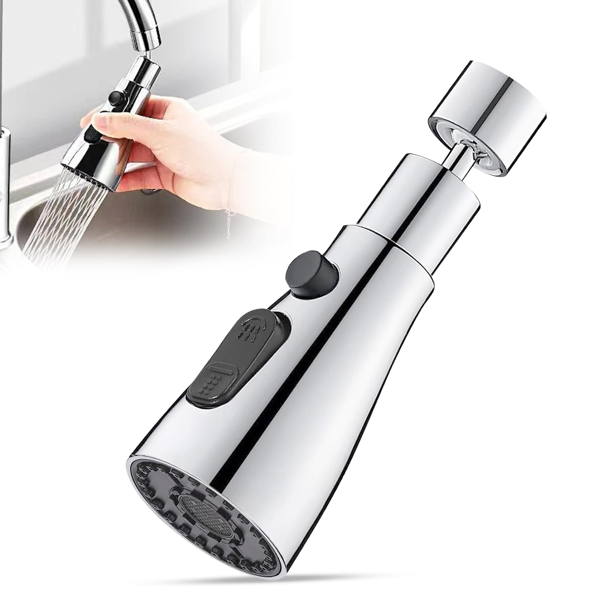 GLUN® 360° Rotation Tap Shower Premium Chrome Polished, Kitchen Sink Tap Shower, 3 Adjusting Flow, Sink Faucet Extender Spouts Shower for Saving Water-image-49