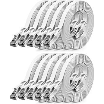 deleyCON 0.25 m CAT 8 Flat Network Cable RJ45 40 Gbit/s Pack of 10 - White
