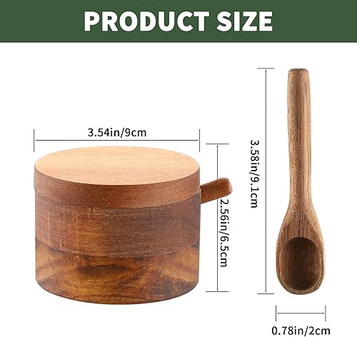 Miniatura 2 de DGYLL Sal, bodega de sal de madera de acacia con tapa y cuchara, caja de sal con tapa giratoria, recipiente de sal con tapa, 6 onzas