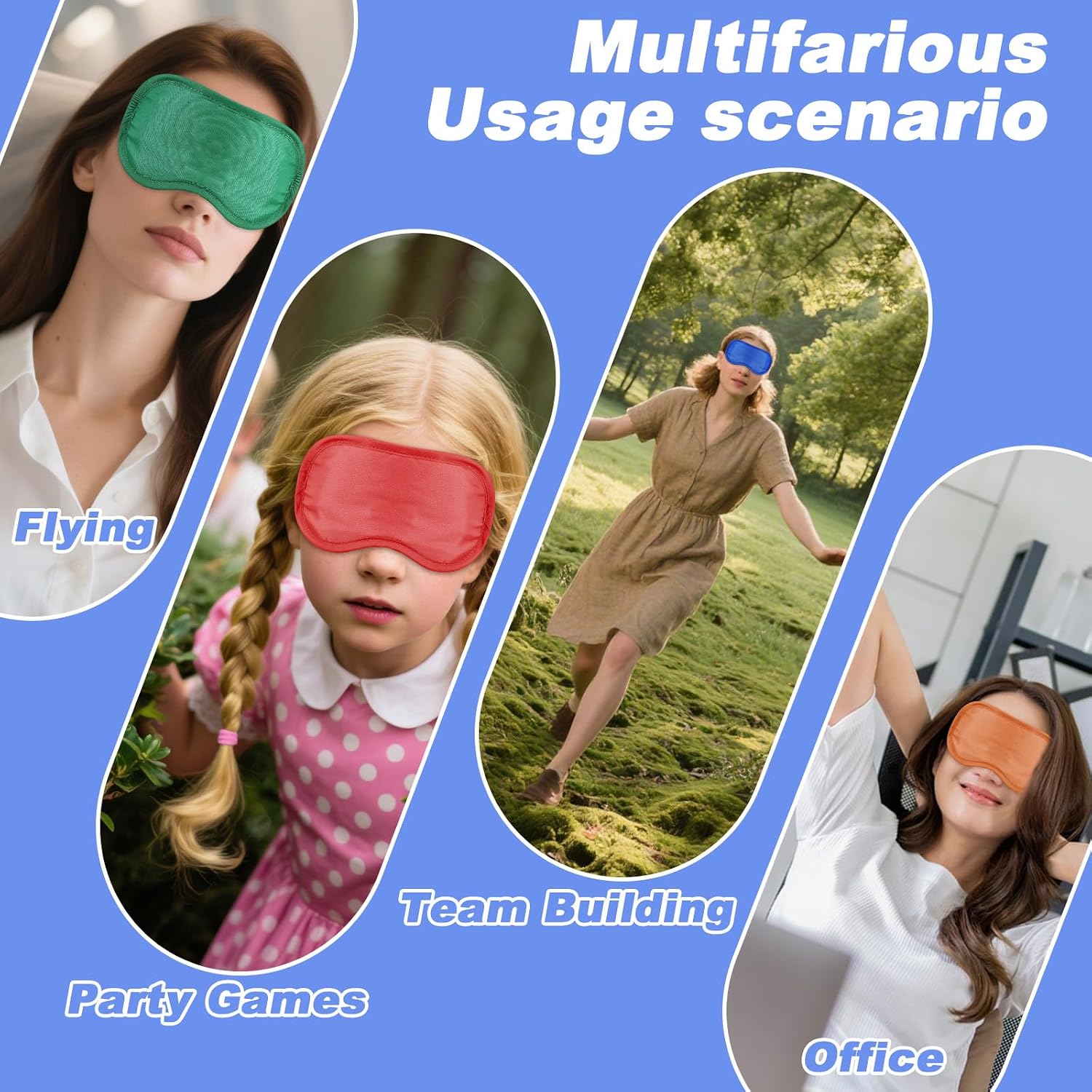 100 Pcs Multicolor Eye Mask Cover Blindfold Sleep Mask Sleep Masks Bulk for Team Games Travel Sleeping Party Supply with Adjustable Strap for Women Men Kids, 110 Colors, Individual Package