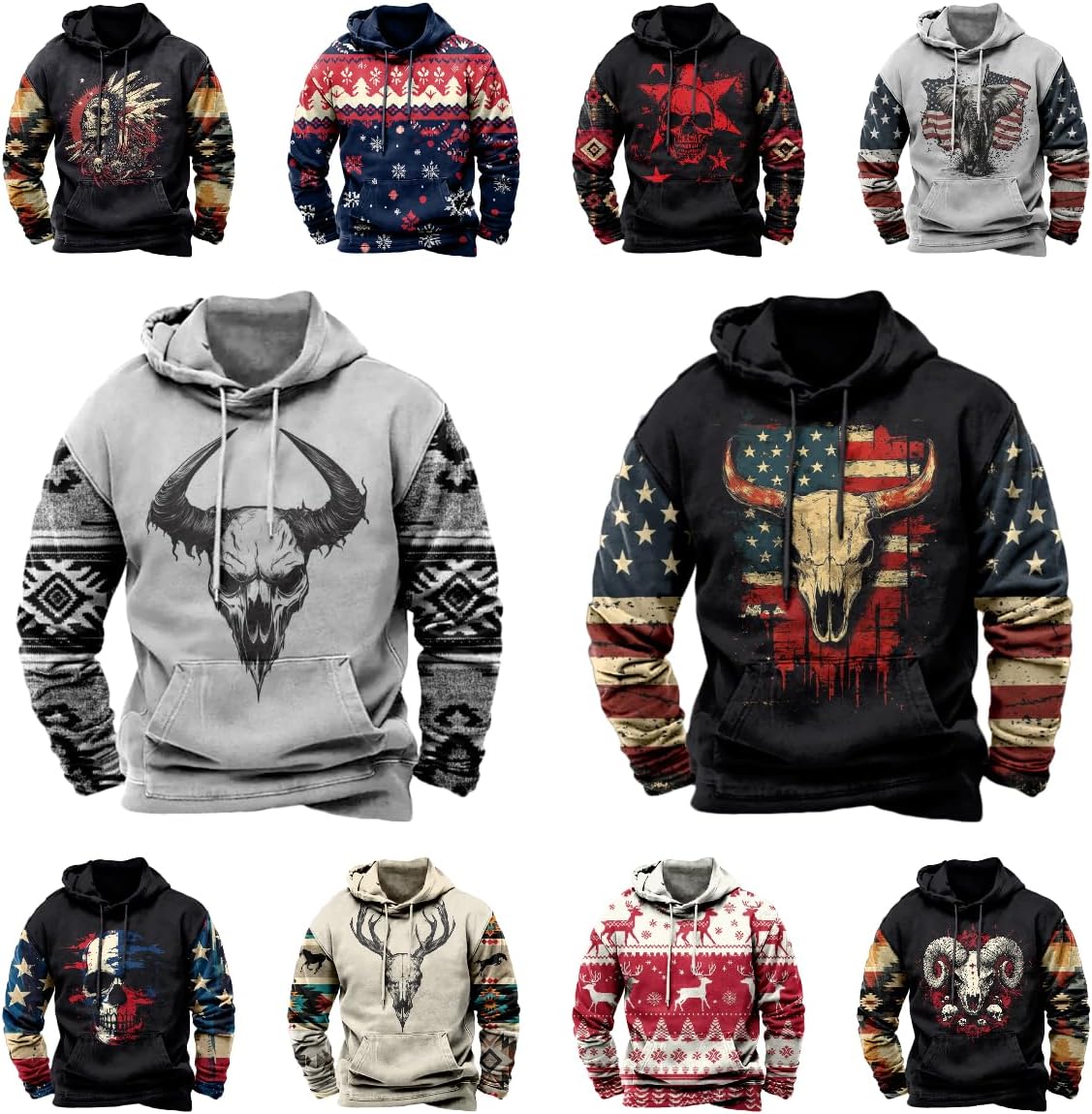 Western Cowboy Hoodies Pullover Long Sleeve Drawstring Cool Novelty Lightweight Hooded Sweatshirt With Pocket - Image 5