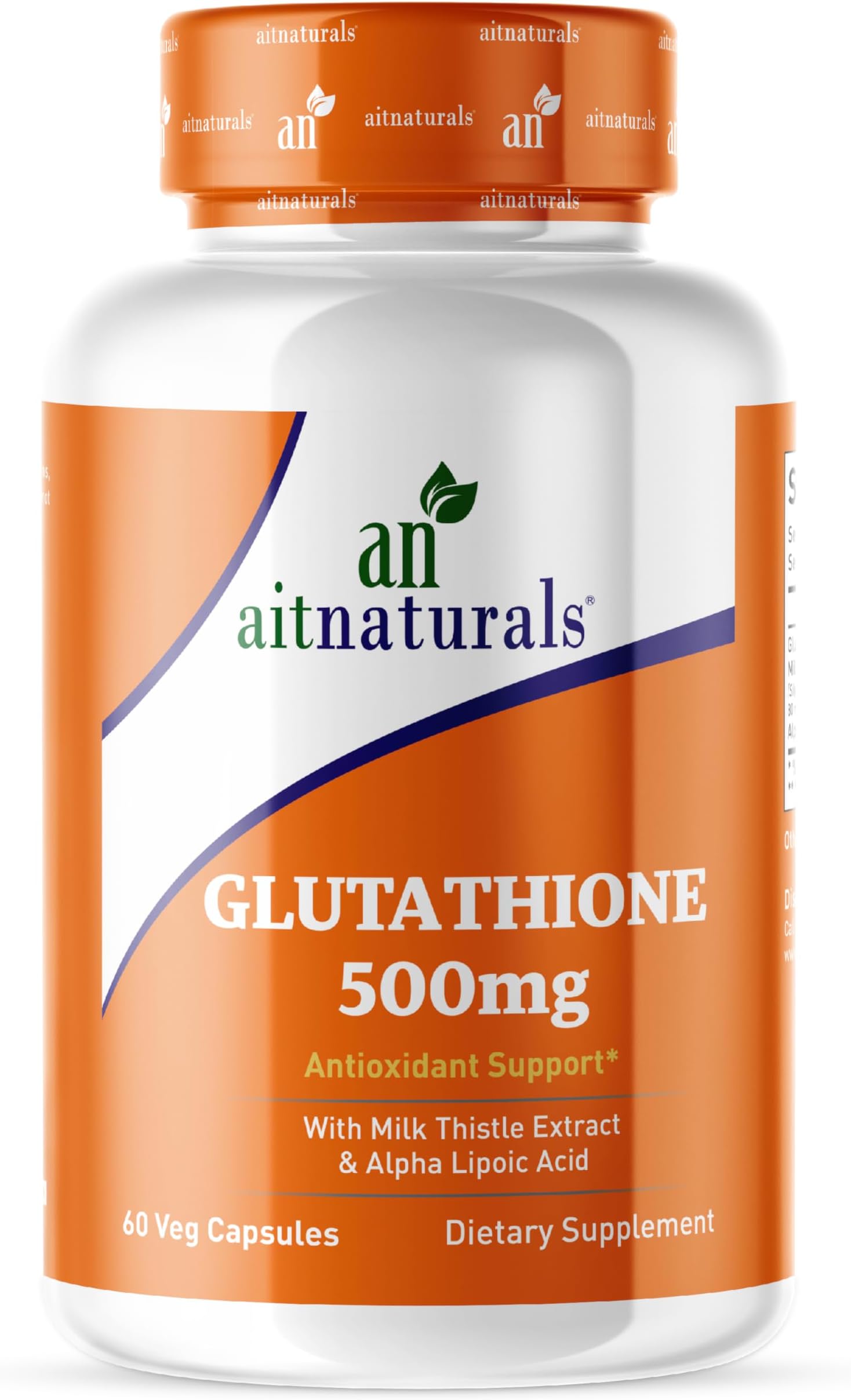 Aitnaturals Glutathione(500mg)-60 Capsules Formulated with Milk Thistle Extract & Alpha Lipoic Acid | Rich Antioxidant, Support Immune System, Radiant Skin, Detoxification, Cellular & Liver Health