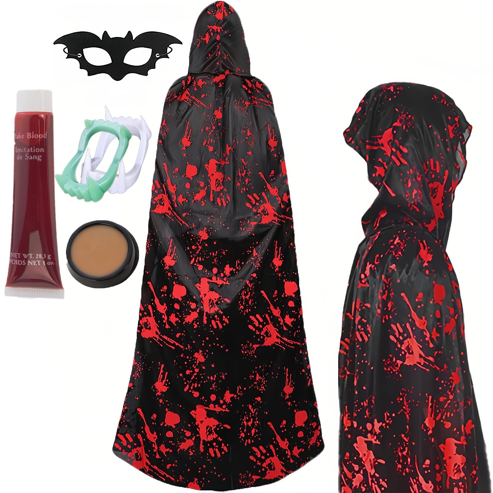 duoleey Cloak Halloween Costumes for Kids Adults Cloak with Red Handprint Pattern Bat Mask, Costume for boys girls Halloween Fancy Dress (S/M)