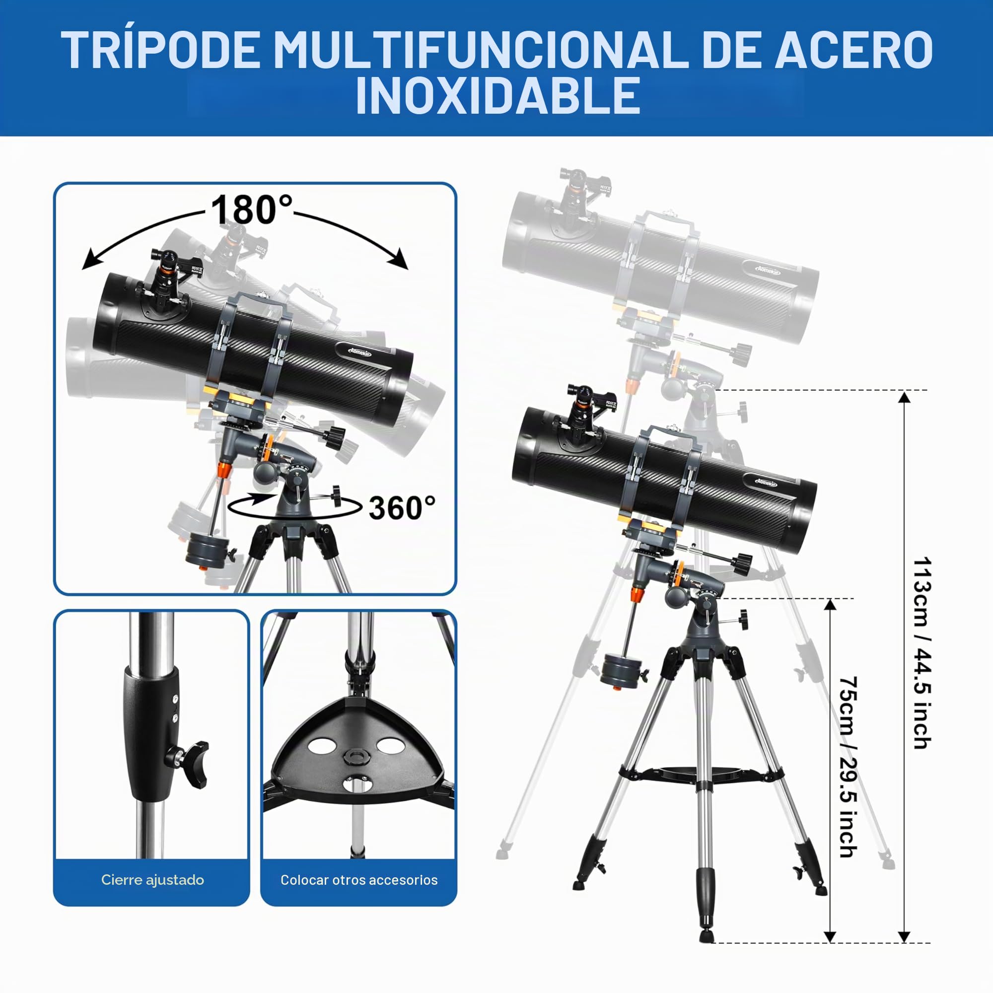 AOMEKIE Telescopio para Adultos Astronomía Apertura 130mm Telescopio Reflectores 650mm para Principiantes con Montura EQ5 2 Oculares Plossl y Adaptador de Teléfono y Visor