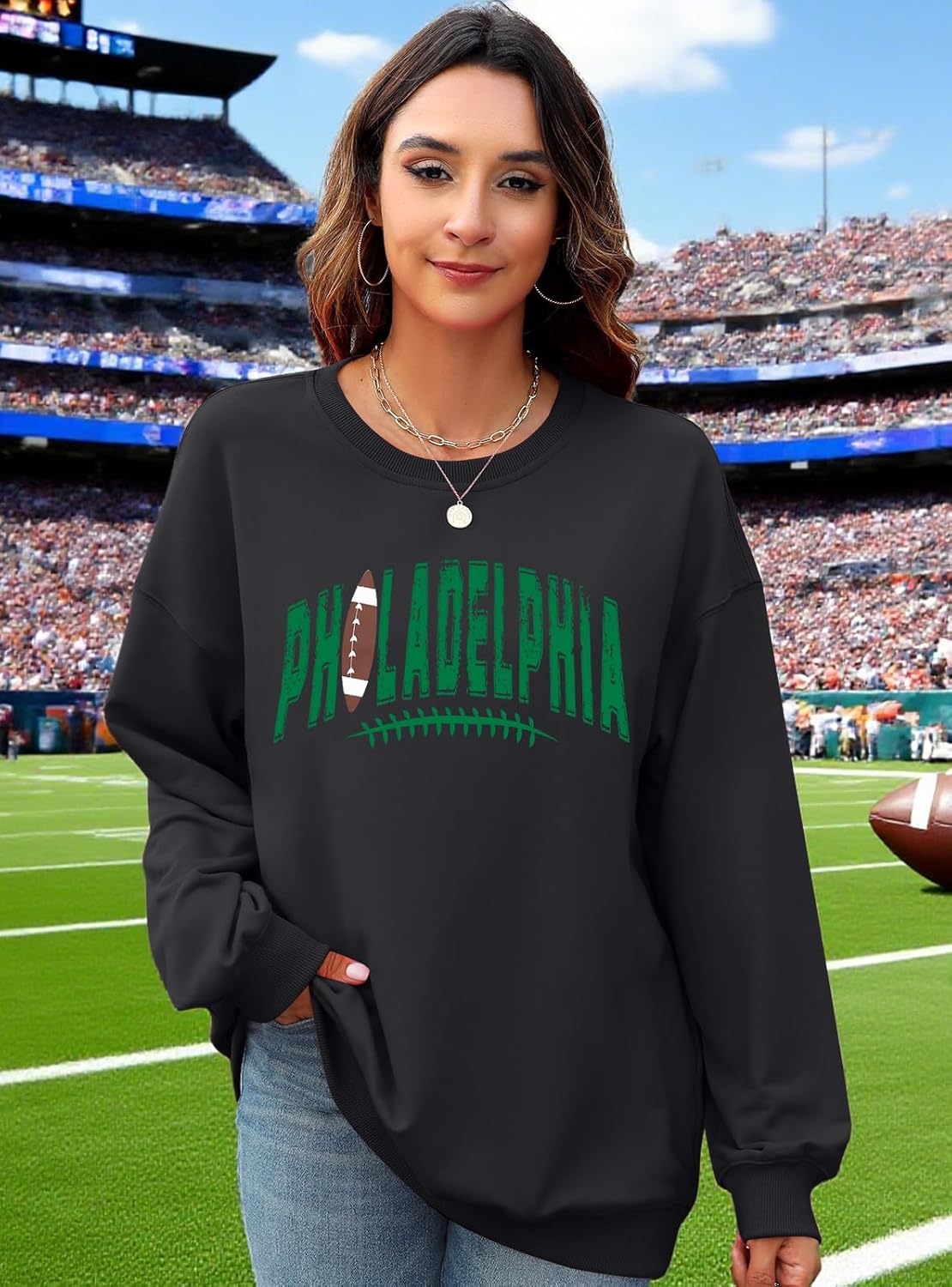 SFHFY Football Sweatshirt Women: Oversized Game Day Lightweight Shirt Football Team Fan Pullover Rugby Top - Image 2