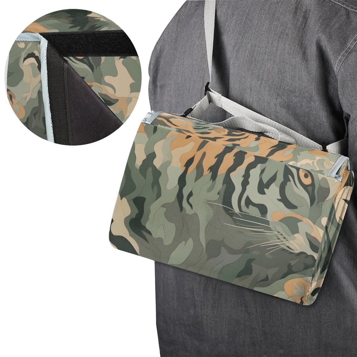 Mantas de picnic de 150 x 145 cm, diseño de camuflaje de tigre, manta de playa plegable para exteriores, impermeable, para playa, camping, senderismo, picnic