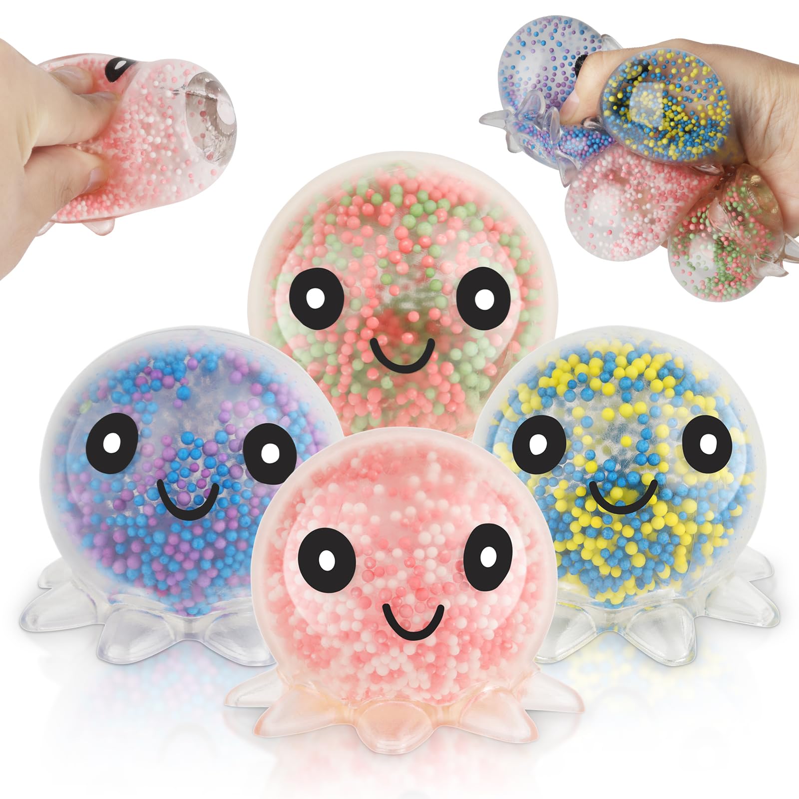Squishy Squeeze Octopus Fidget toys,Fidget Stress Balls,Sensory Stress Ball,Great Fun Squeeze Stress and Fidget Toy for Adults and Children(4Pcs)