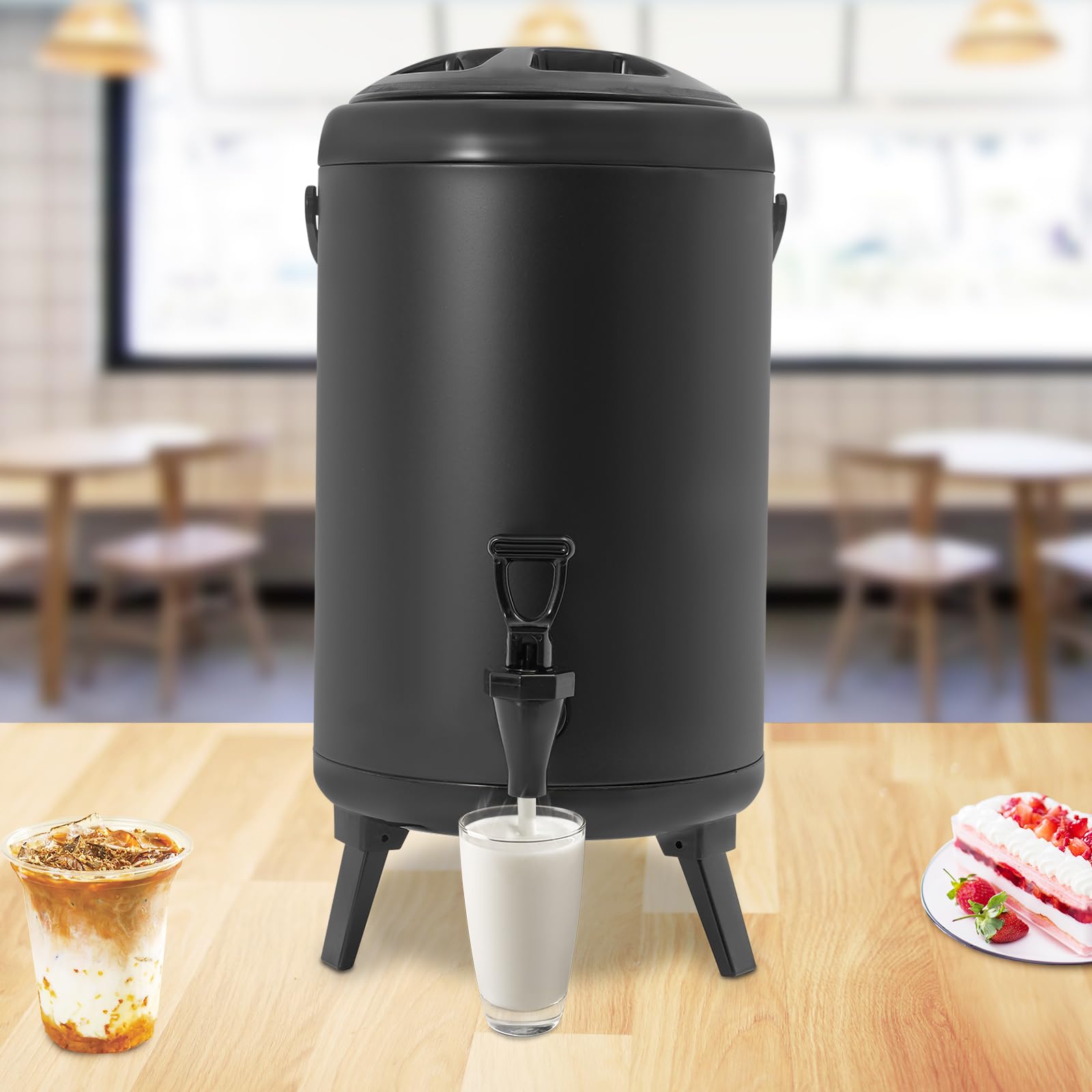 Dispenser per bevande in acciaio inox, 10 l, dispenser per bevande calde e fredde, in acciaio inox, con rubinetto, contenitore isolato, in acciaio inox, per caffè, acqua, succhi di frutta, latte