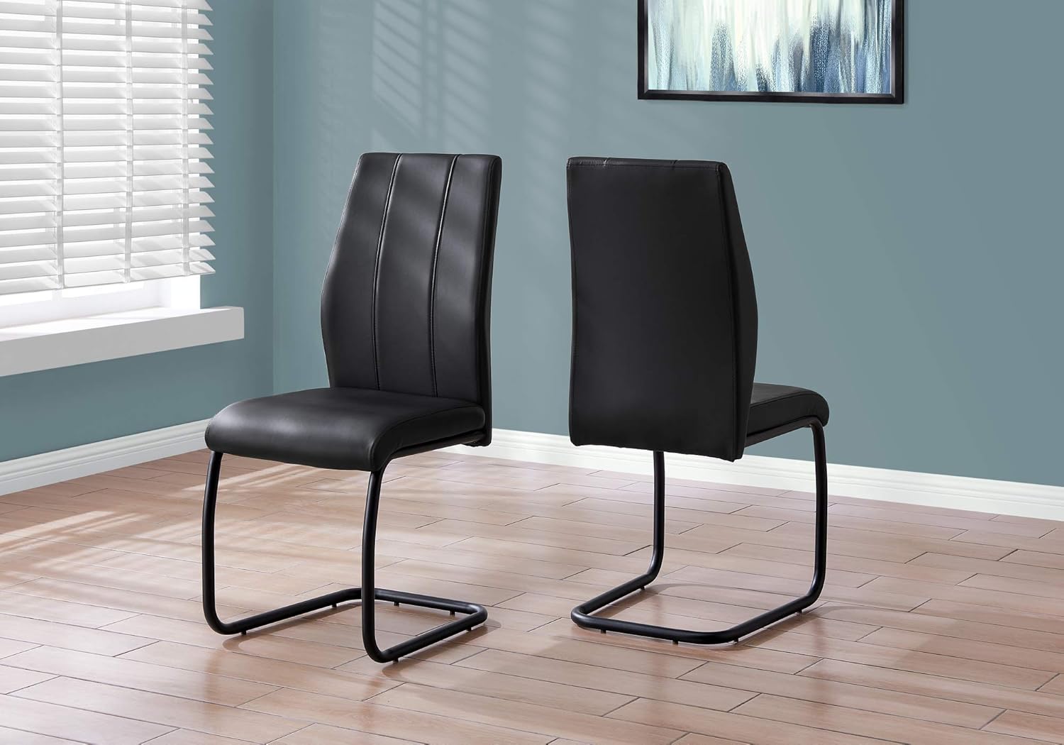 Monarch Specialties CHAIR-2PCS / 39" H/BLACK LEATHER-LOOK/METAL DINING CHAIR
