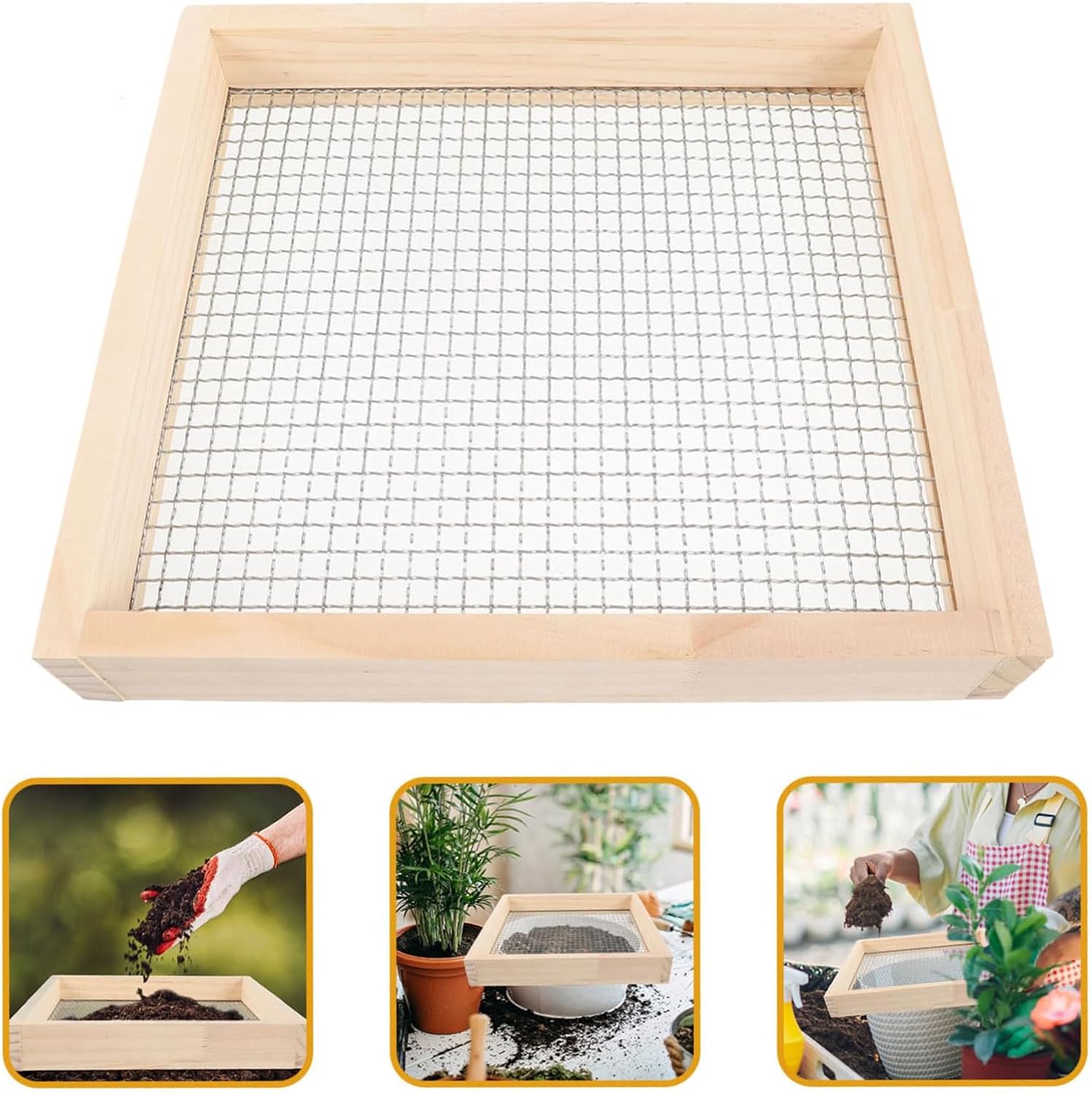 Garden Sieve Sifting Pan Wood Soil Stone Sifter Compact Lightweight Portable Garden Tools for Plant Stone Sifting Tool Sand Sifter