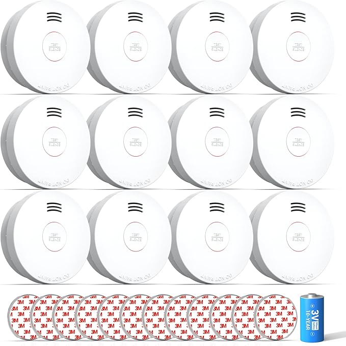 SITERWELL Smoke Detector, Smoke Detector 10 Year Battery with Photoelectric Sensor, Fire Alarm with Low Battery and Fault Warning for House and Bedroom, UL217-9th Listed, GS525A, 12 Packs
