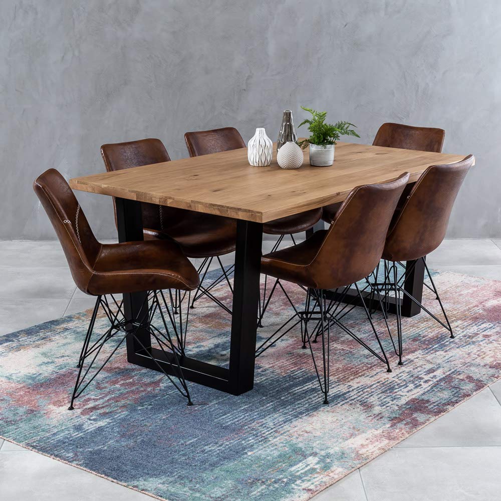 The Furniture Market Industrial Oak 1.6m V-Base Dining Table + 6 Brogan Vintage Chair Set